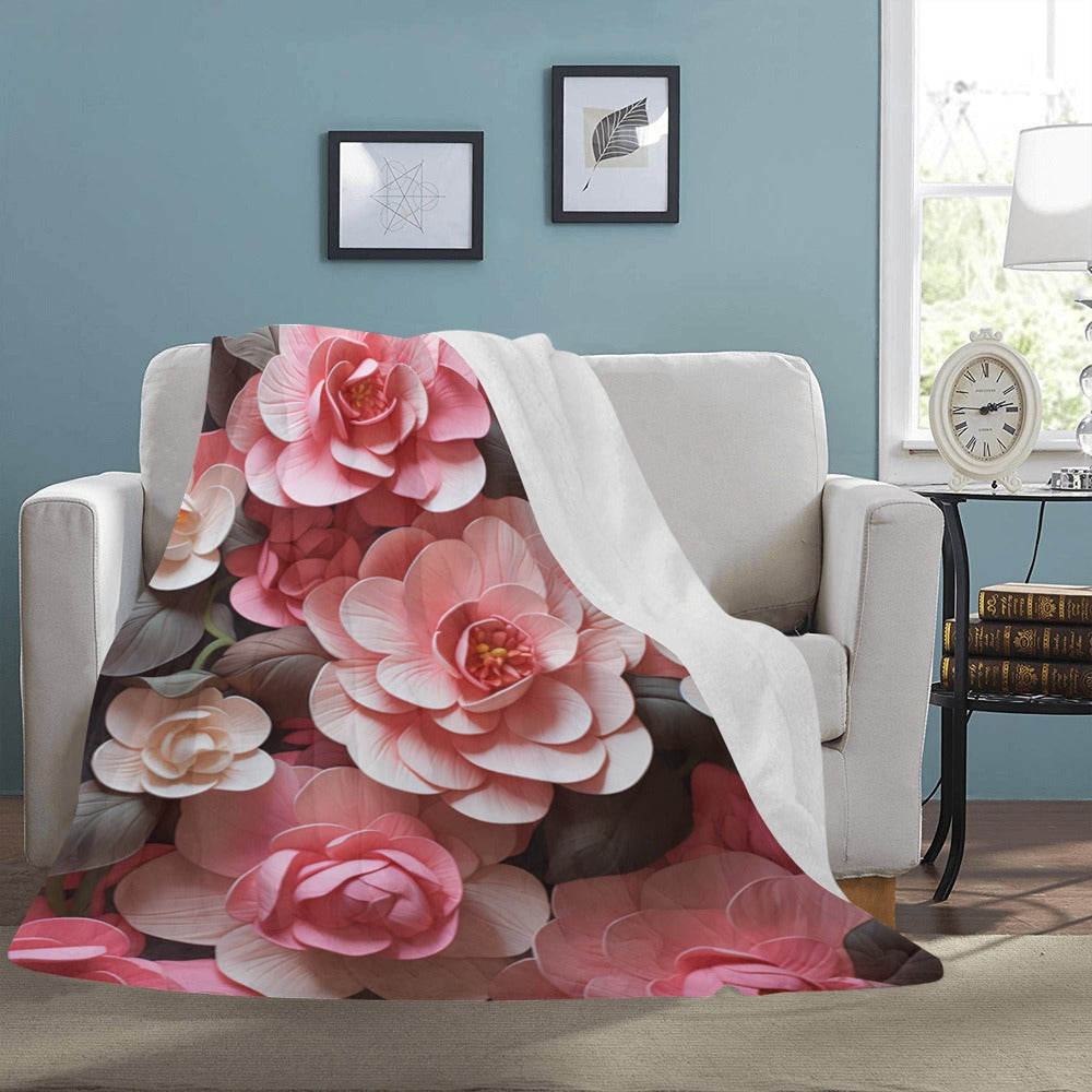 Pink Camellia Flower Throw Blanket - Cozy 60x80 Ultra-Soft Fleece Blanket with Elegant Floral Design