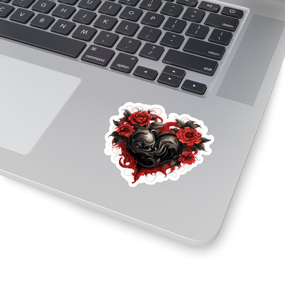 Red Flower Black Heart Vinyl Sticker