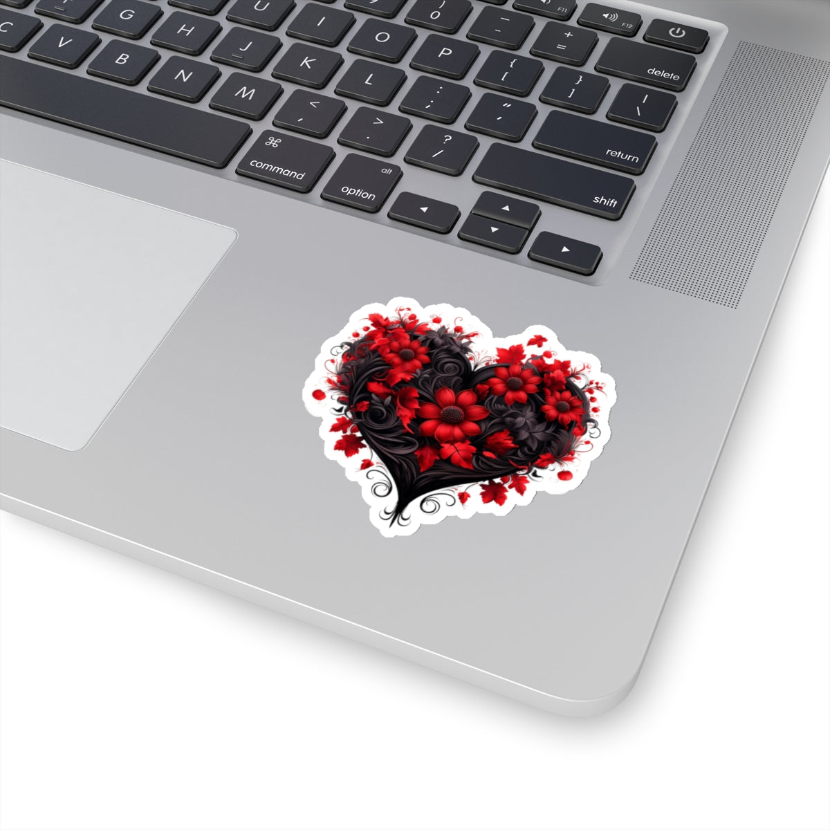 Red Flower Black Heart Vinyl Sticker