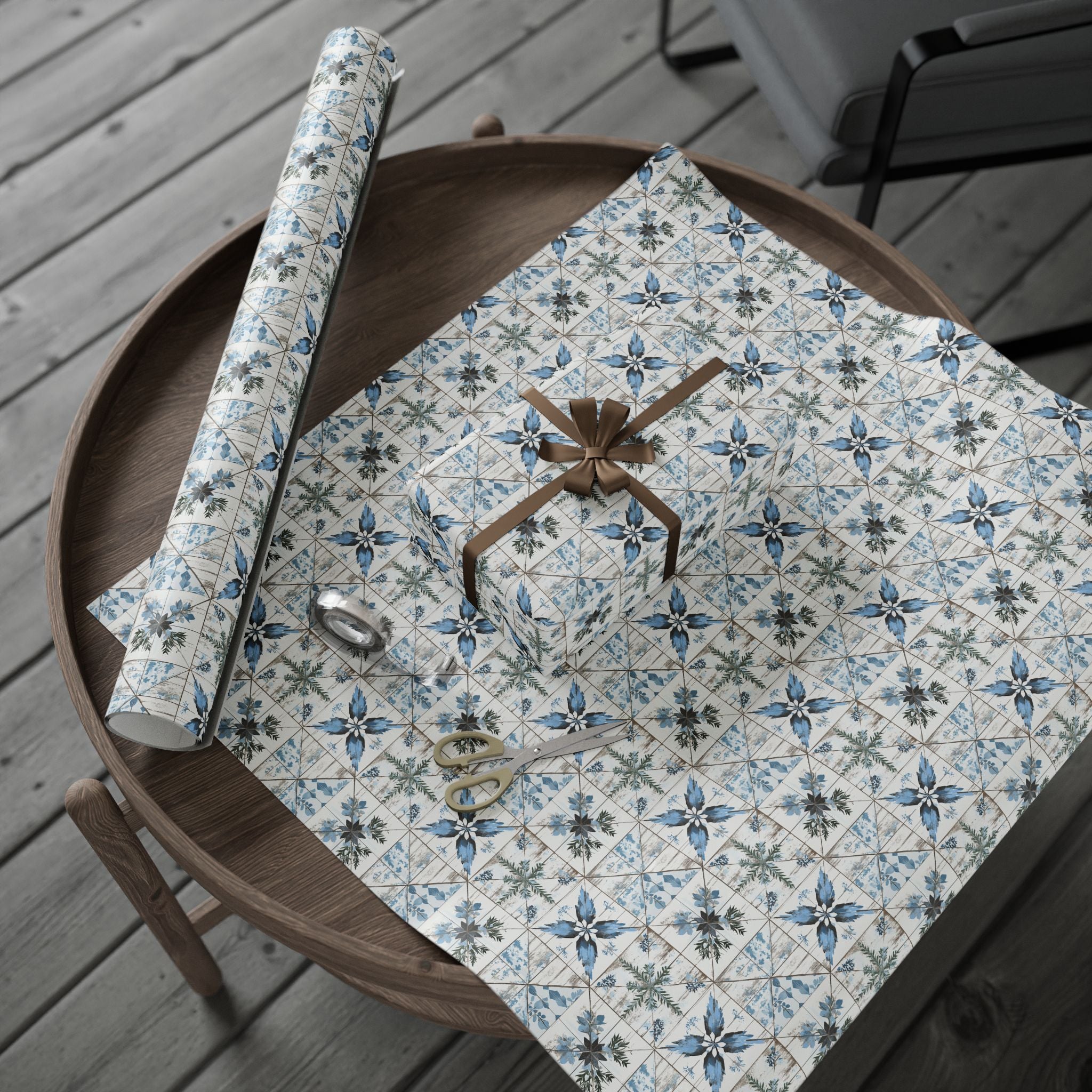 Rustic Blue and White Flower Wrapping paper