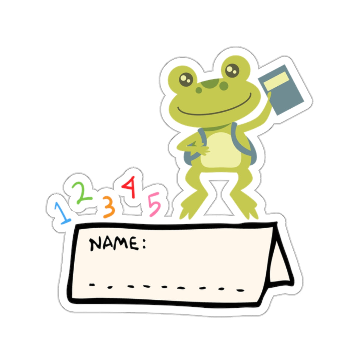 Cute Frog School Name Tag Kiss-Cut Sticker for Kids - Cranberry Lake Design Co.  #