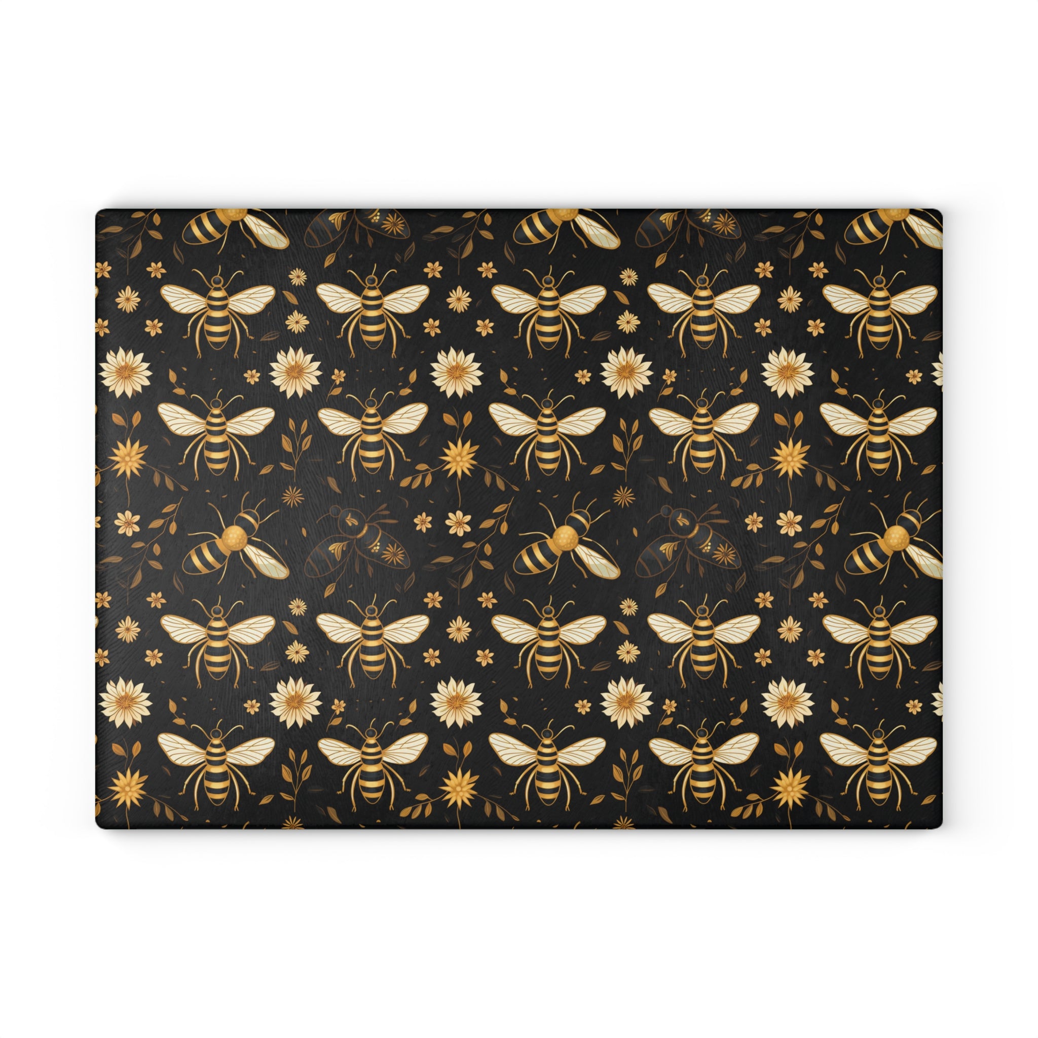 Black & Yellow Bumble Bee Glass Cutting Board: Sustainable Home Decor for Spring & Summer