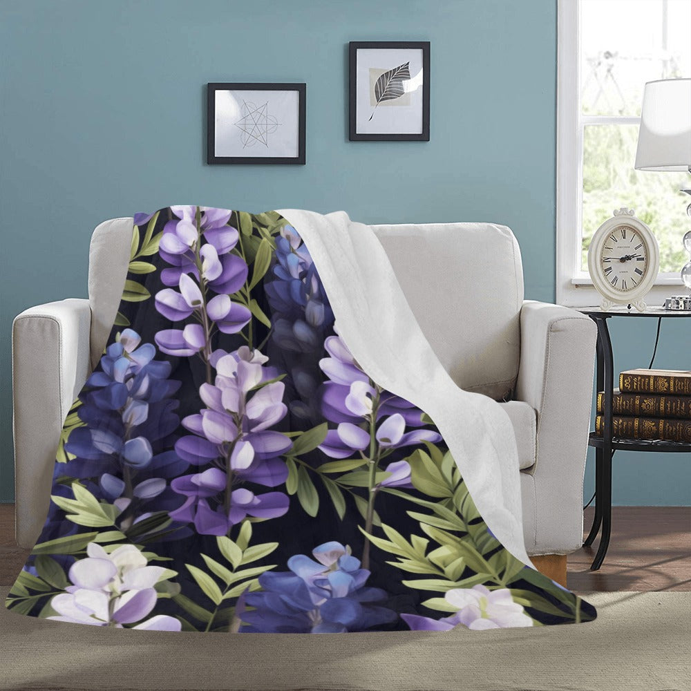 Lupine Floral Throw Blanket - Ultra-Soft 60x80 Fleece Blanket with Purple and Blue Flower Design