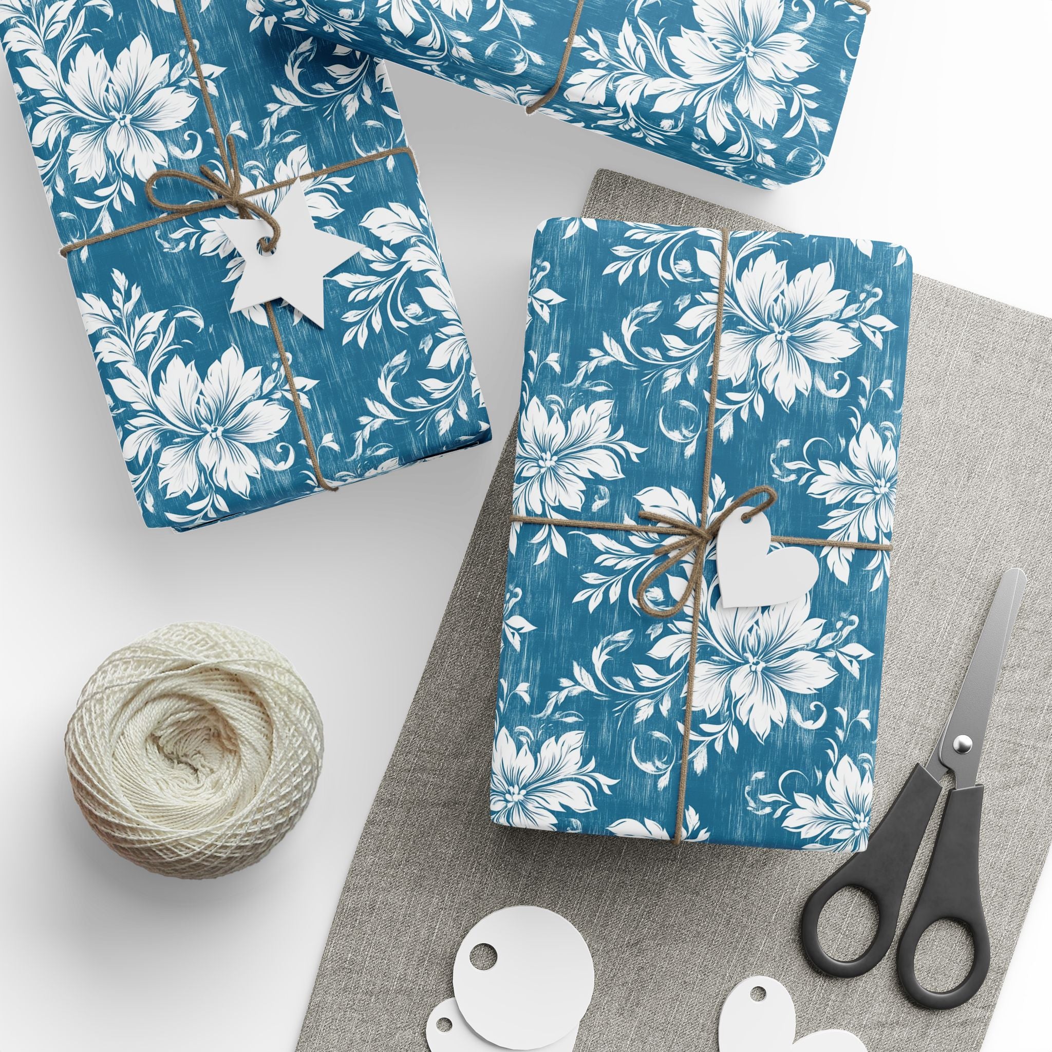 Rustic Blue and White Flower Wrapping paper