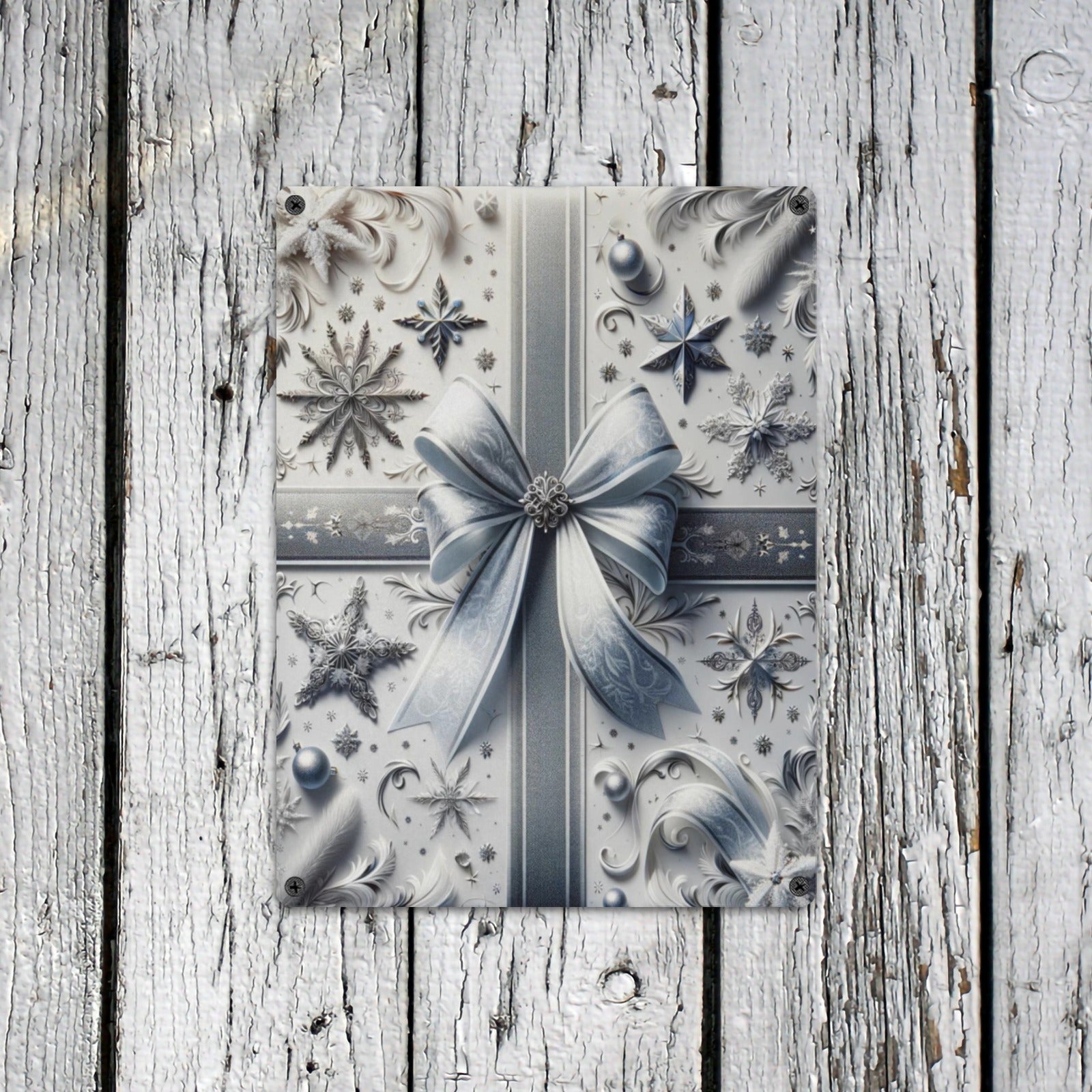 Silver & White Gift Wrap Metal Sign | 12x16" Christmas Holiday Decor | Indoor/Outdoor Wall Art by MIWallArt