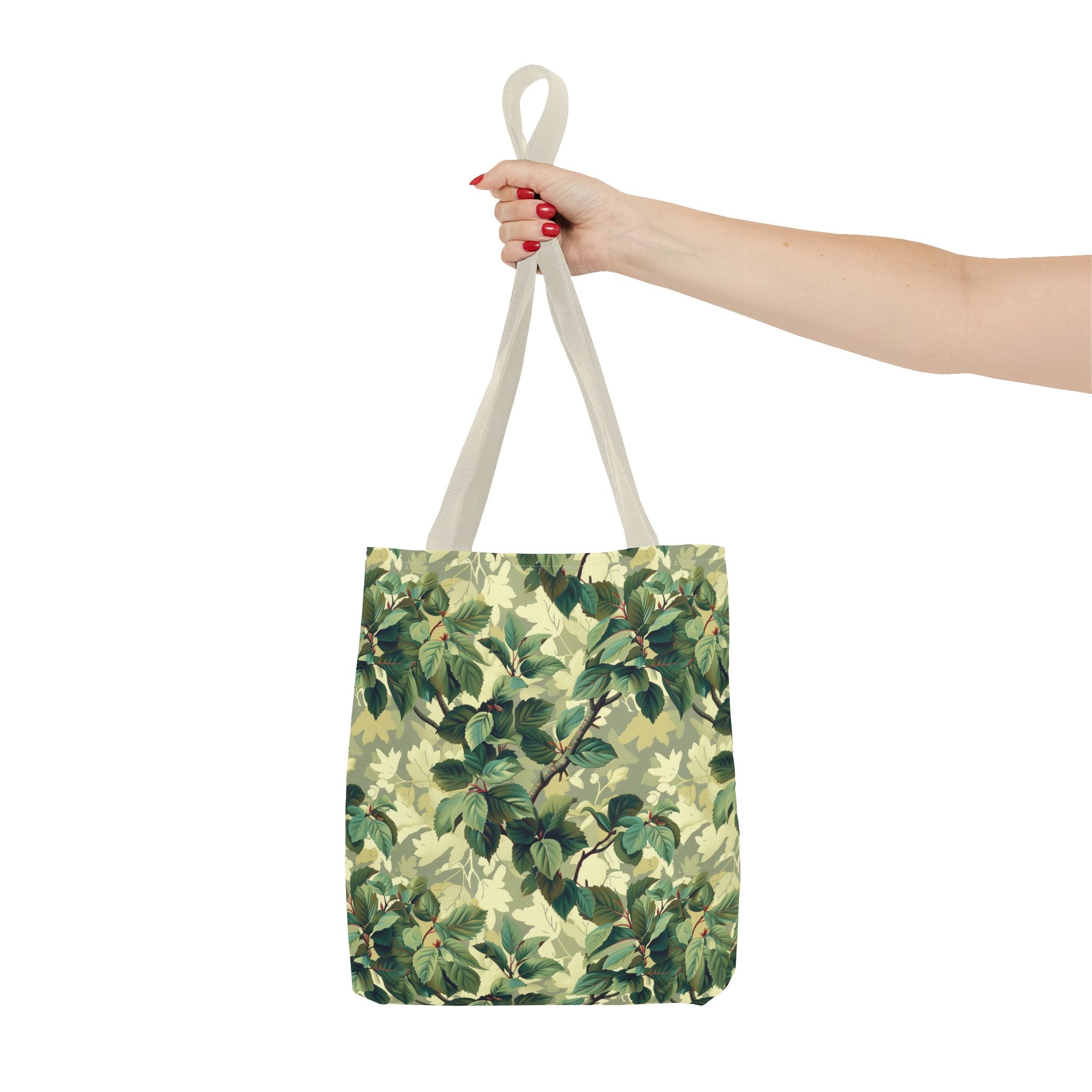 Green Woodland Camo Tote Bag - Durable Custom-Printed Polyester Bag, Outdoor Nature Design