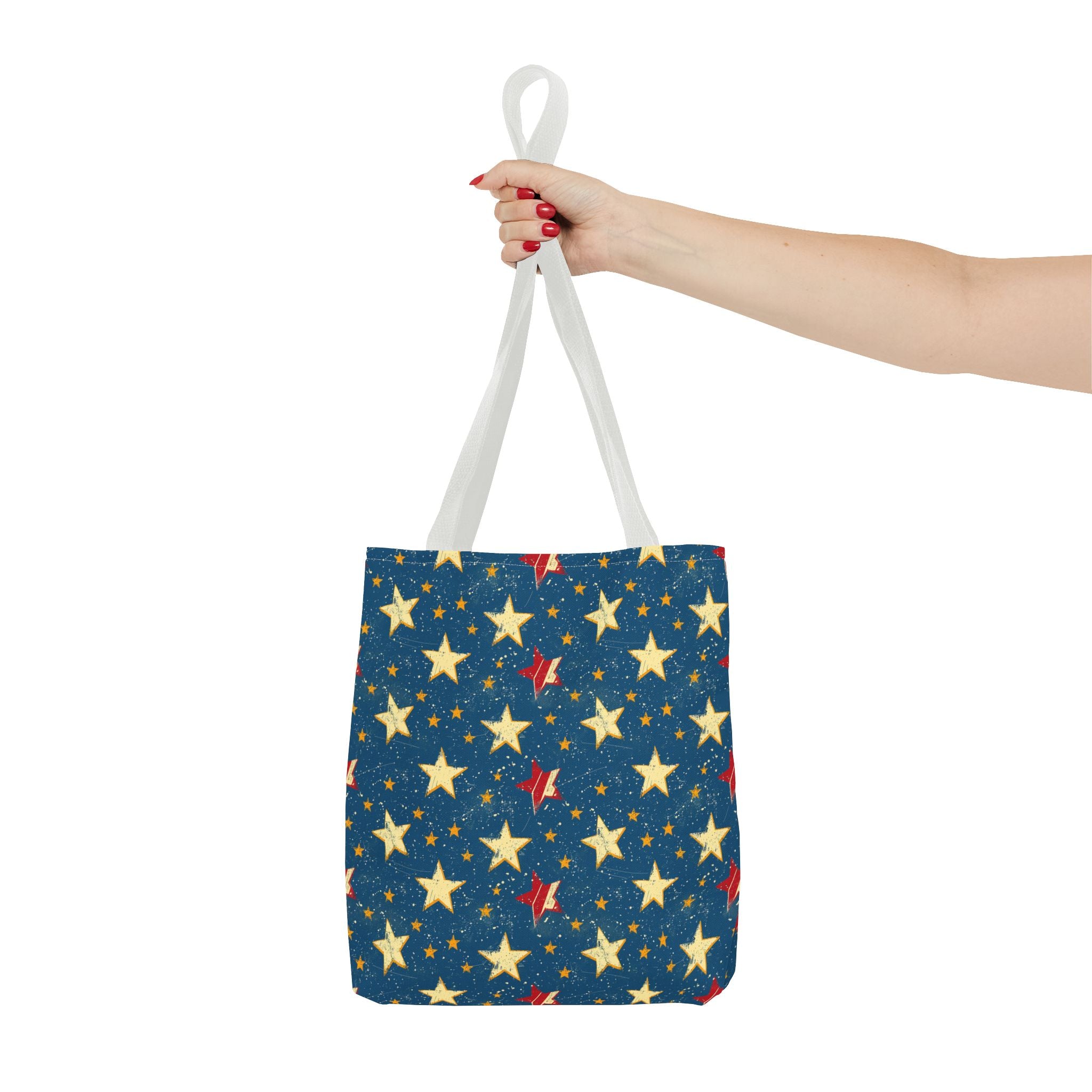 Red, Blue & White Starts American Flag Pattern Patriotic Tote Bag