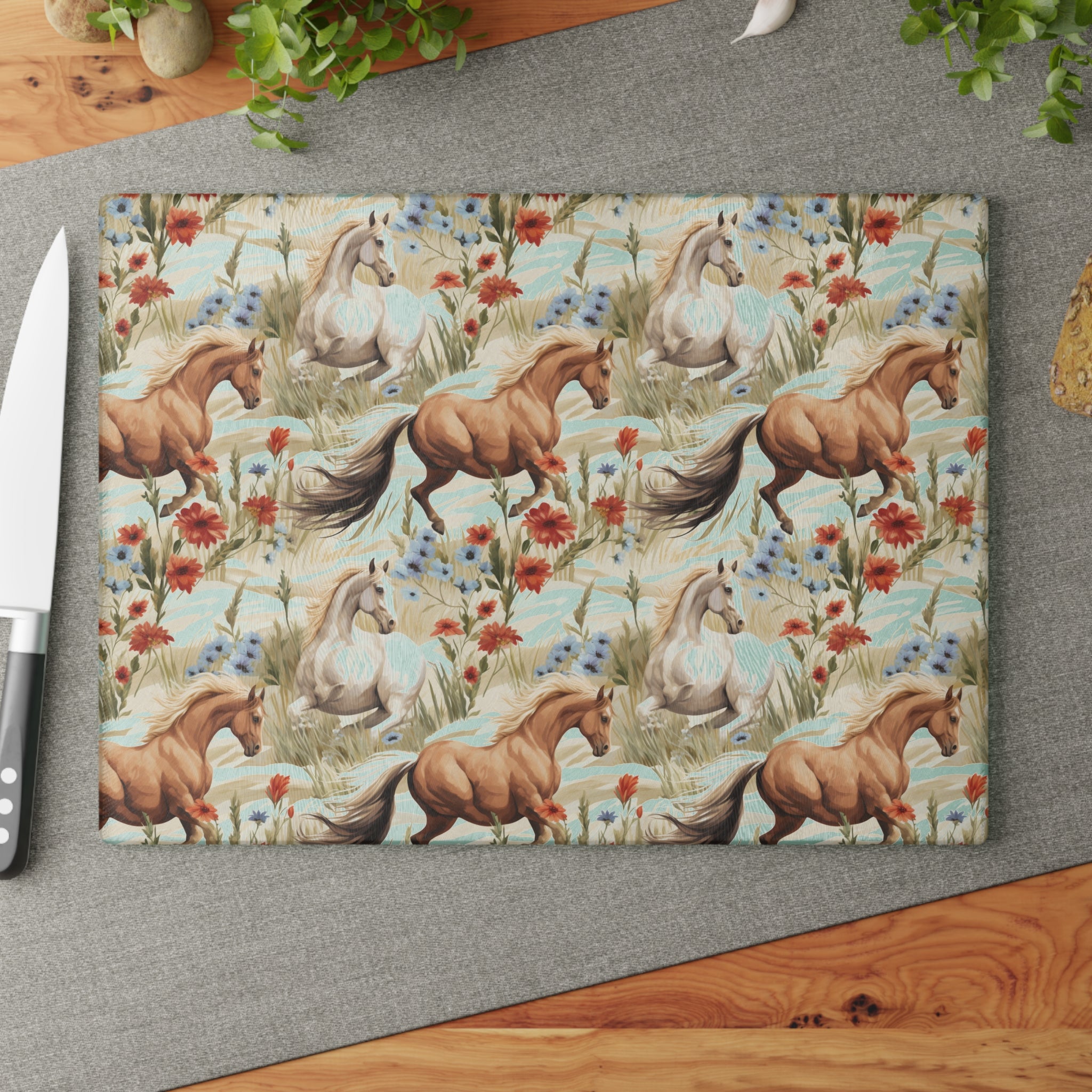 Country Rustic Horse Glass Cutting Board - Kitchen Home Decor Gift for Her
