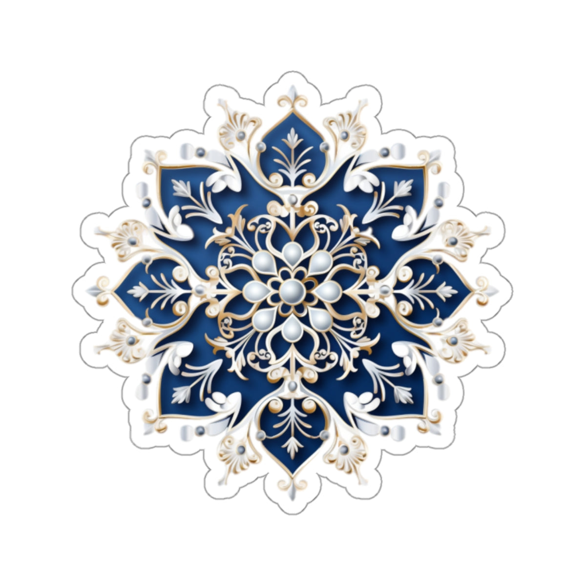 Blue & Gold Ornate Snowflake Holiday Christmas Vinyl Sticker