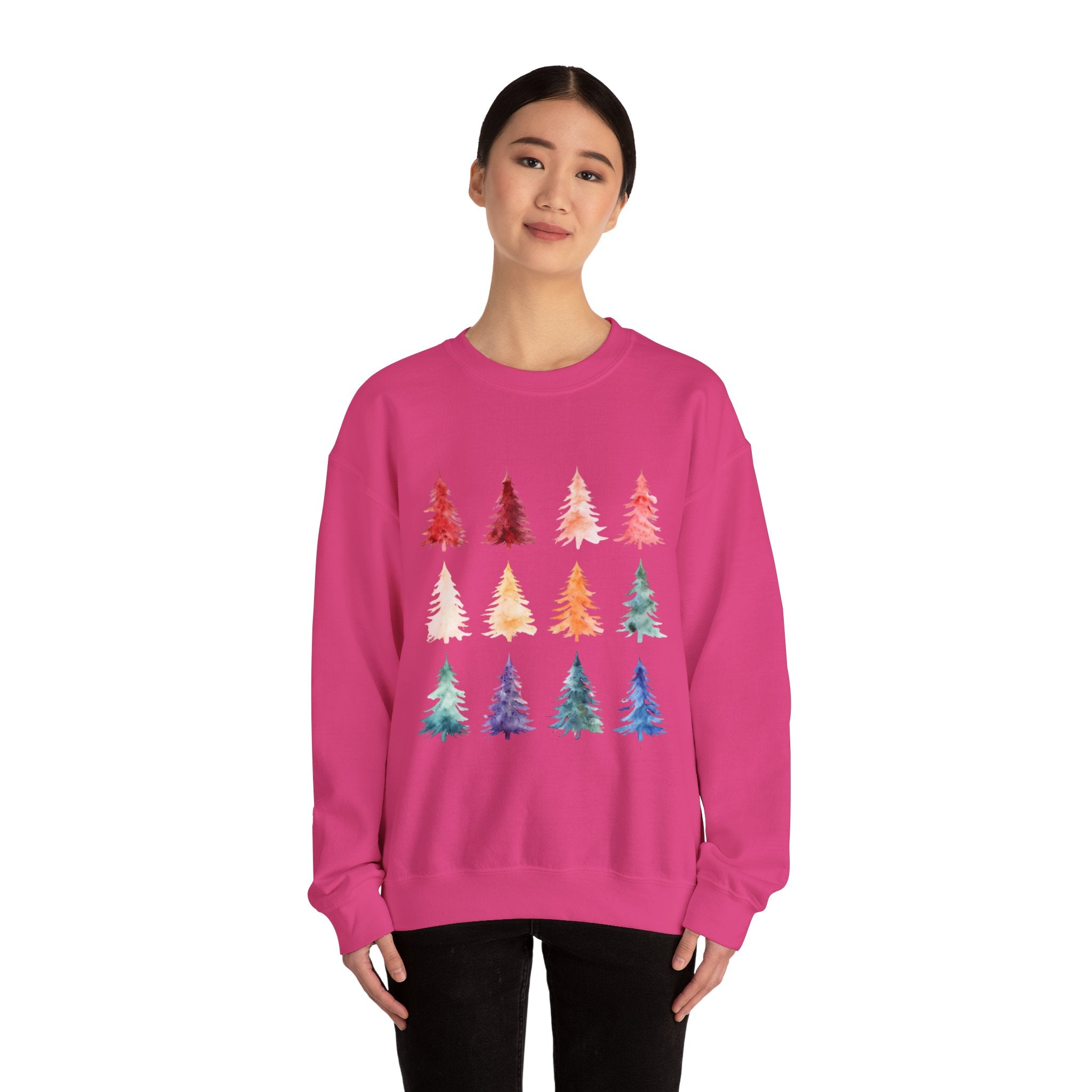 Unisex Watercolor Christmas Tree Festive Holiday Sweater Unisex Heavy Blend™ Crewneck Sweatshirt