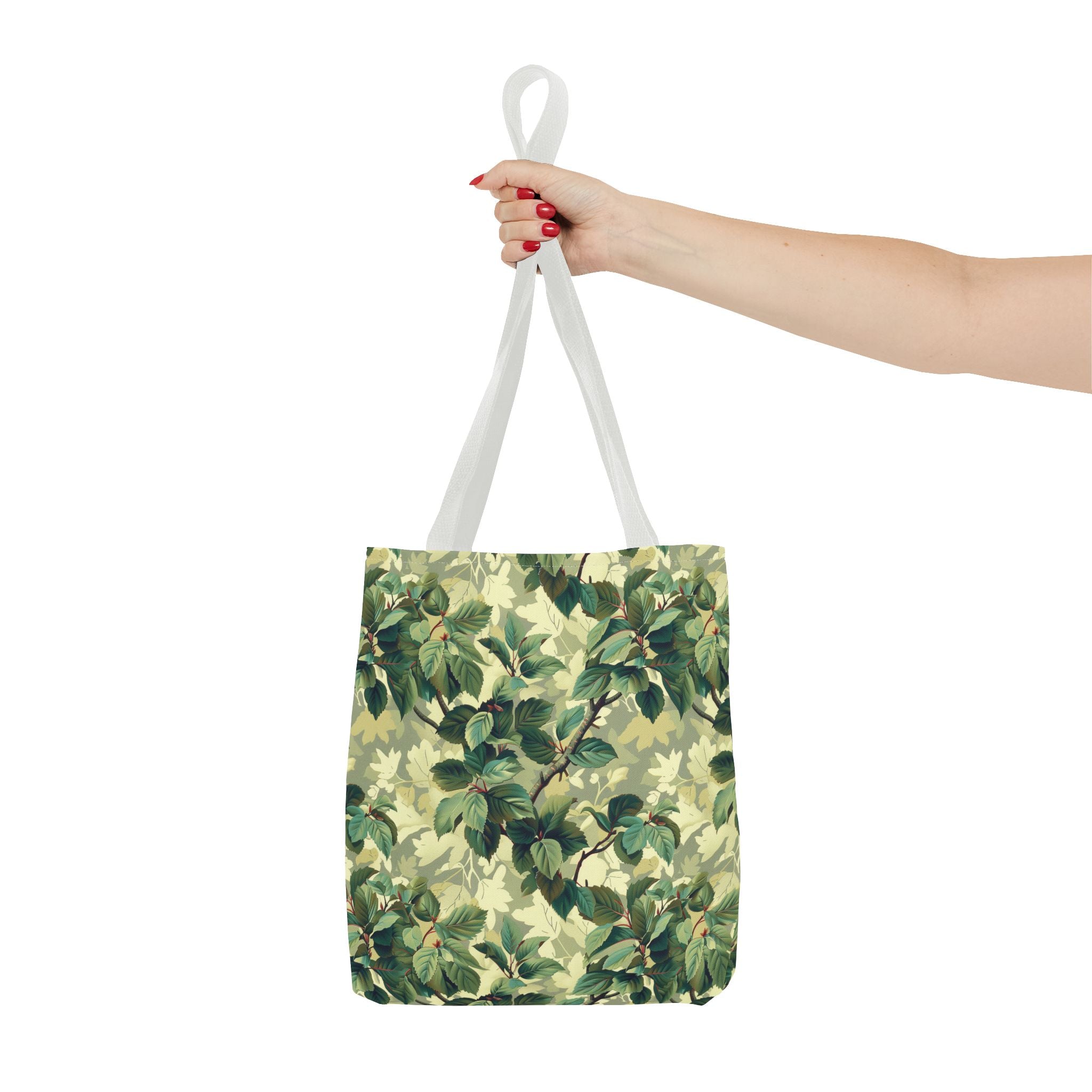 Green Woodland Camo Tote Bag - Durable Custom-Printed Polyester Bag, Outdoor Nature Design