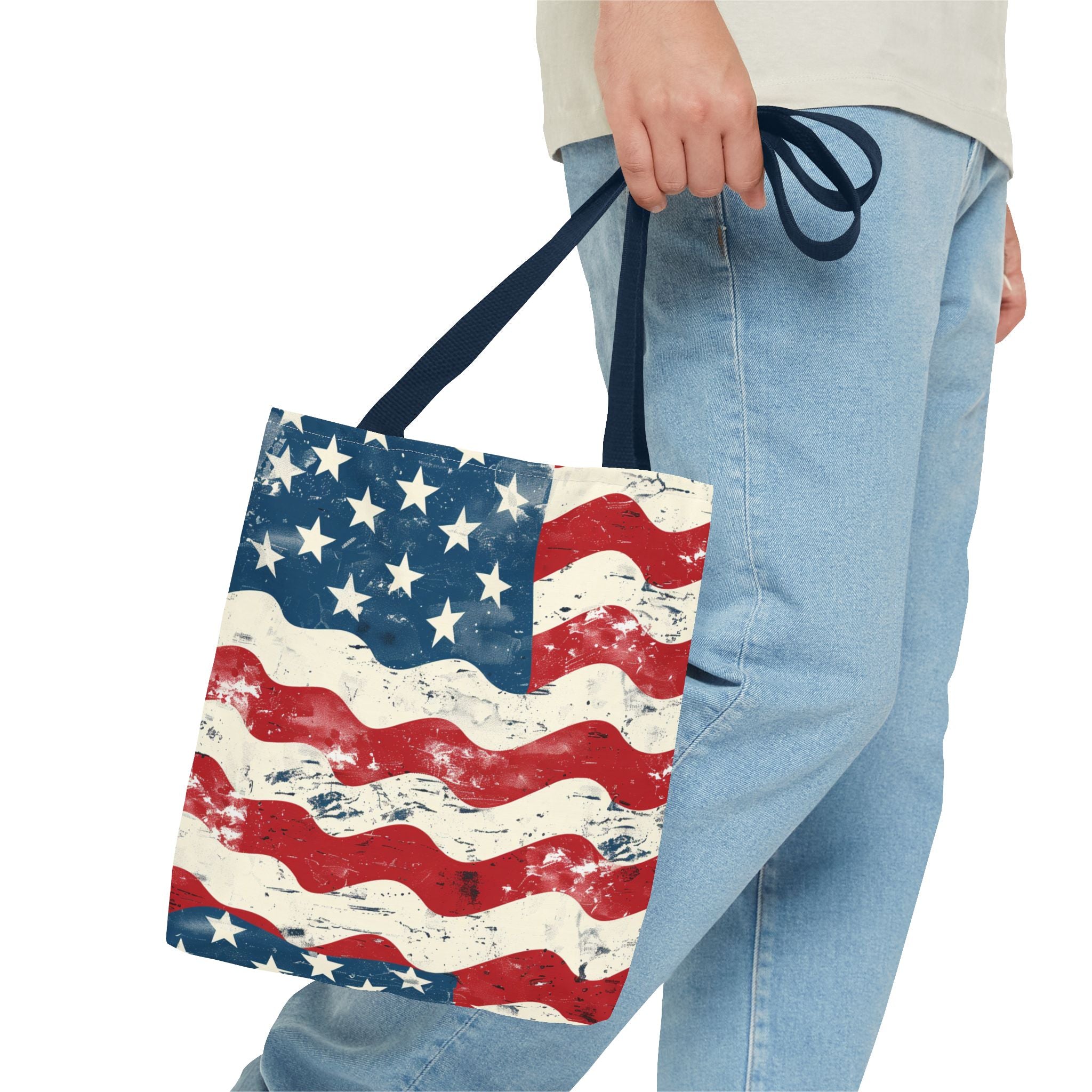 Red, Blue & White Starts American Flag Pattern Patriotic Tote Bag