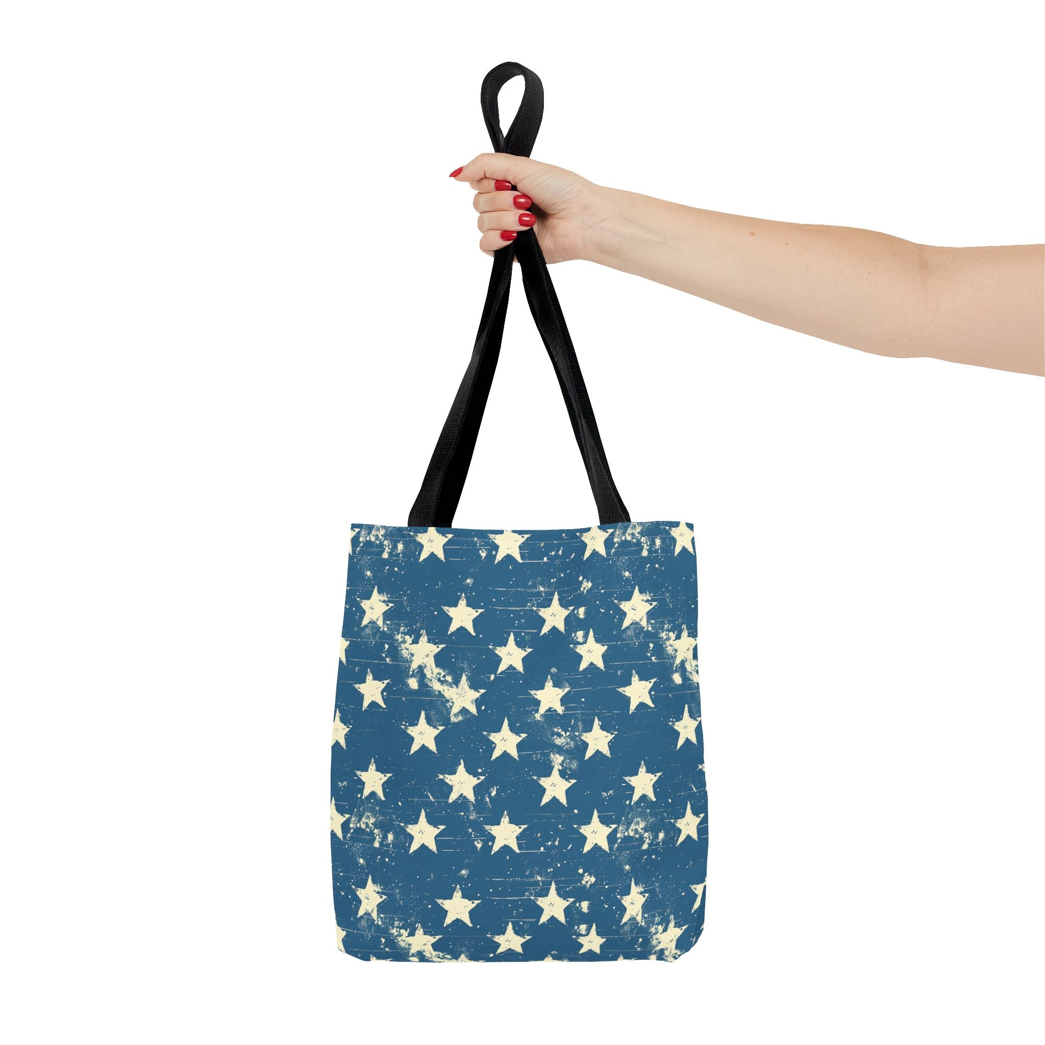 Blue & White Starts American Flag Pattern Patriotic Tote Bag