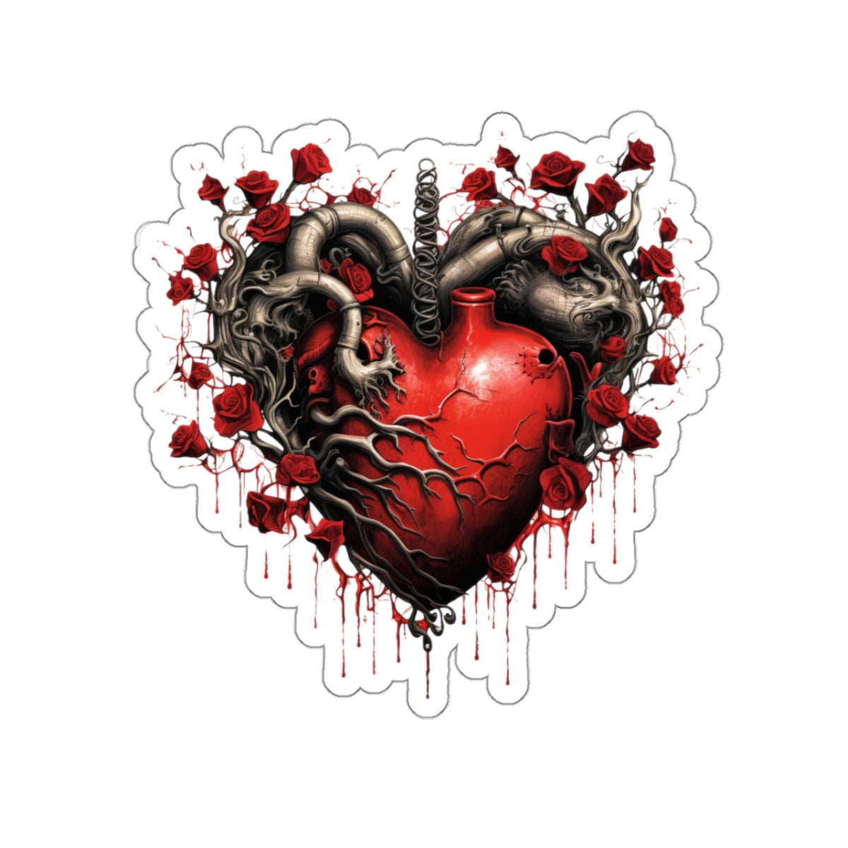 Roots Red Flower Black Heart Vinyl Sticker