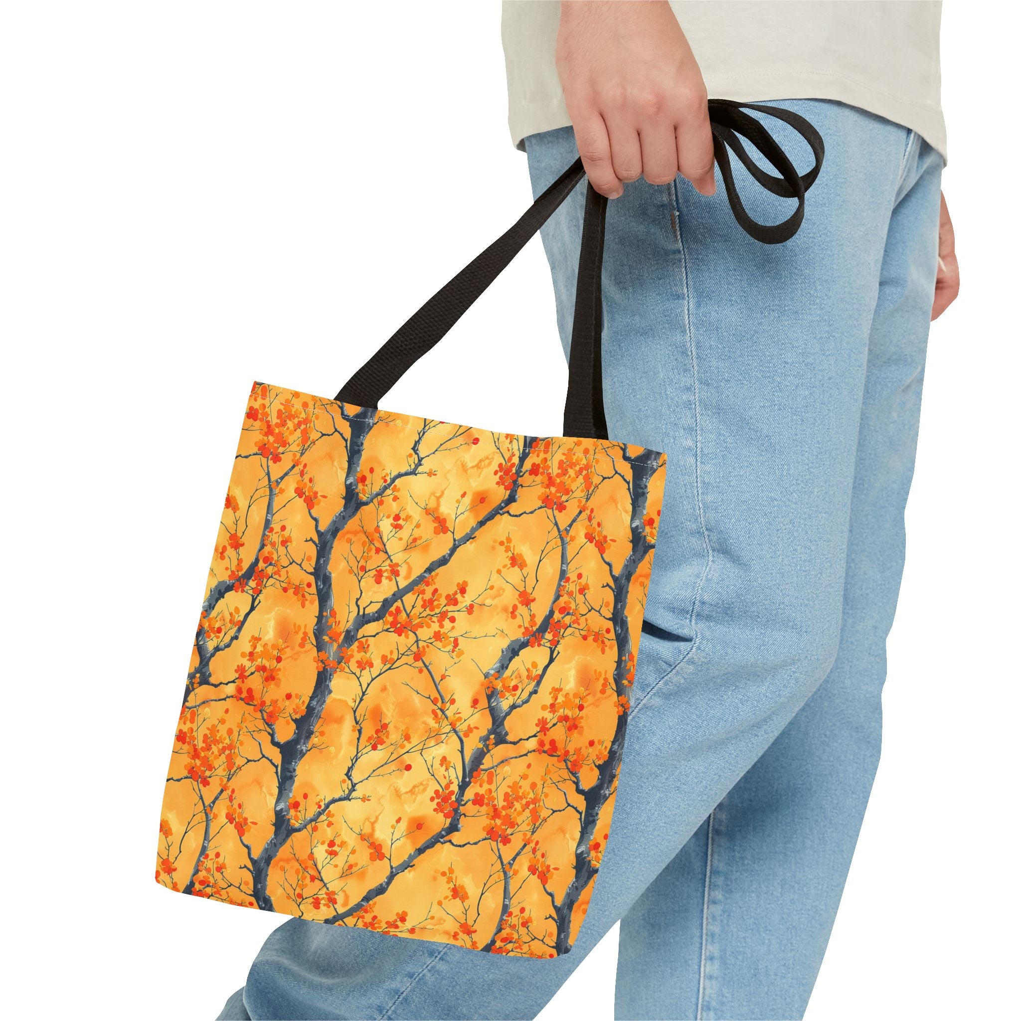 Stylish and Durable Custom-Printed Tote Bags with Autumn Leaf Design, Available in 3 Sizes