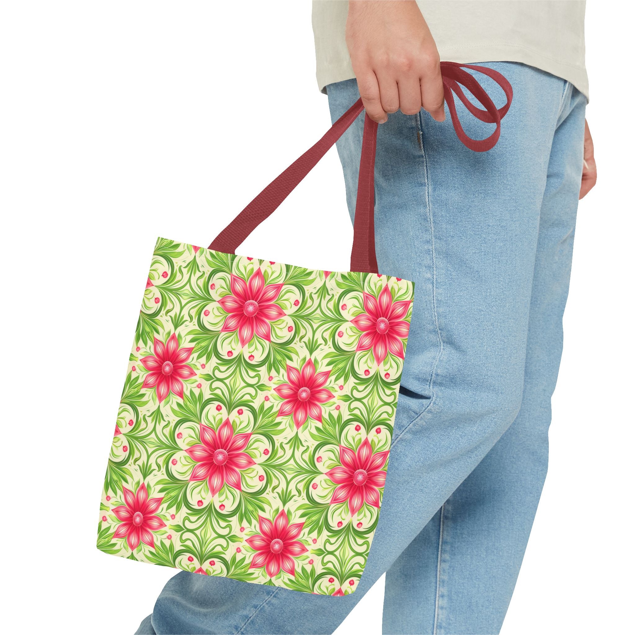 Pink & Green Floral Pattern Eccentric Tote Bag