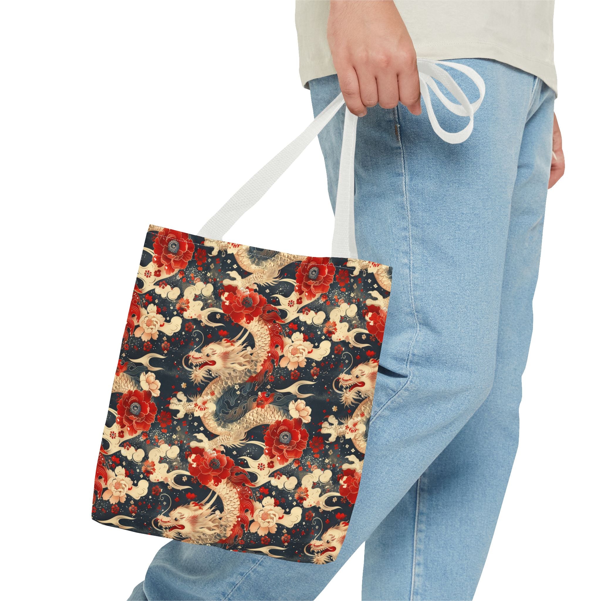 Red & White Dragon Pattern Tote Bag