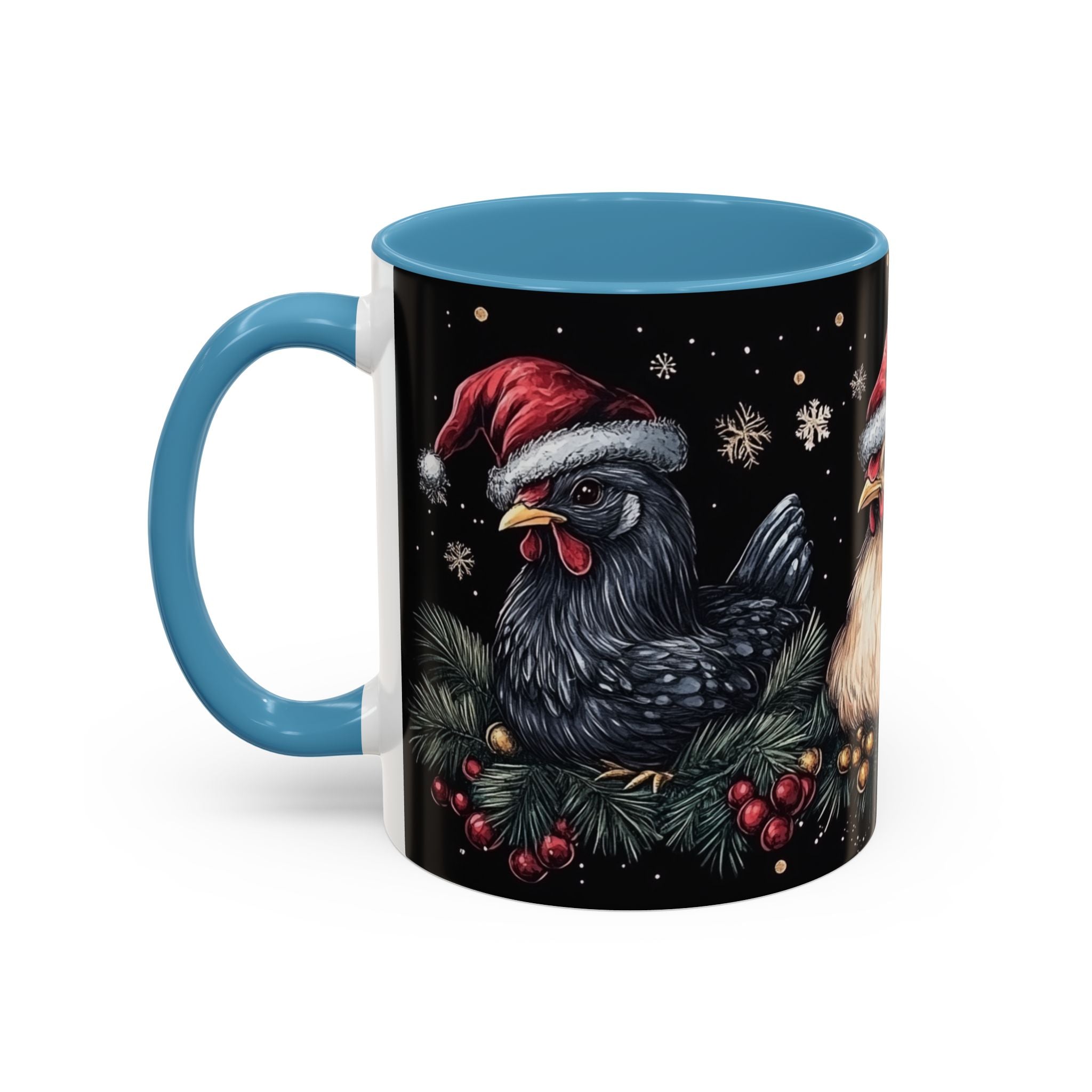 Christmas Chickens Mug | Funny Holiday Coffee Cup | Rooster and Hen Xmas Decor | Unique Gift | 11oz & 15oz