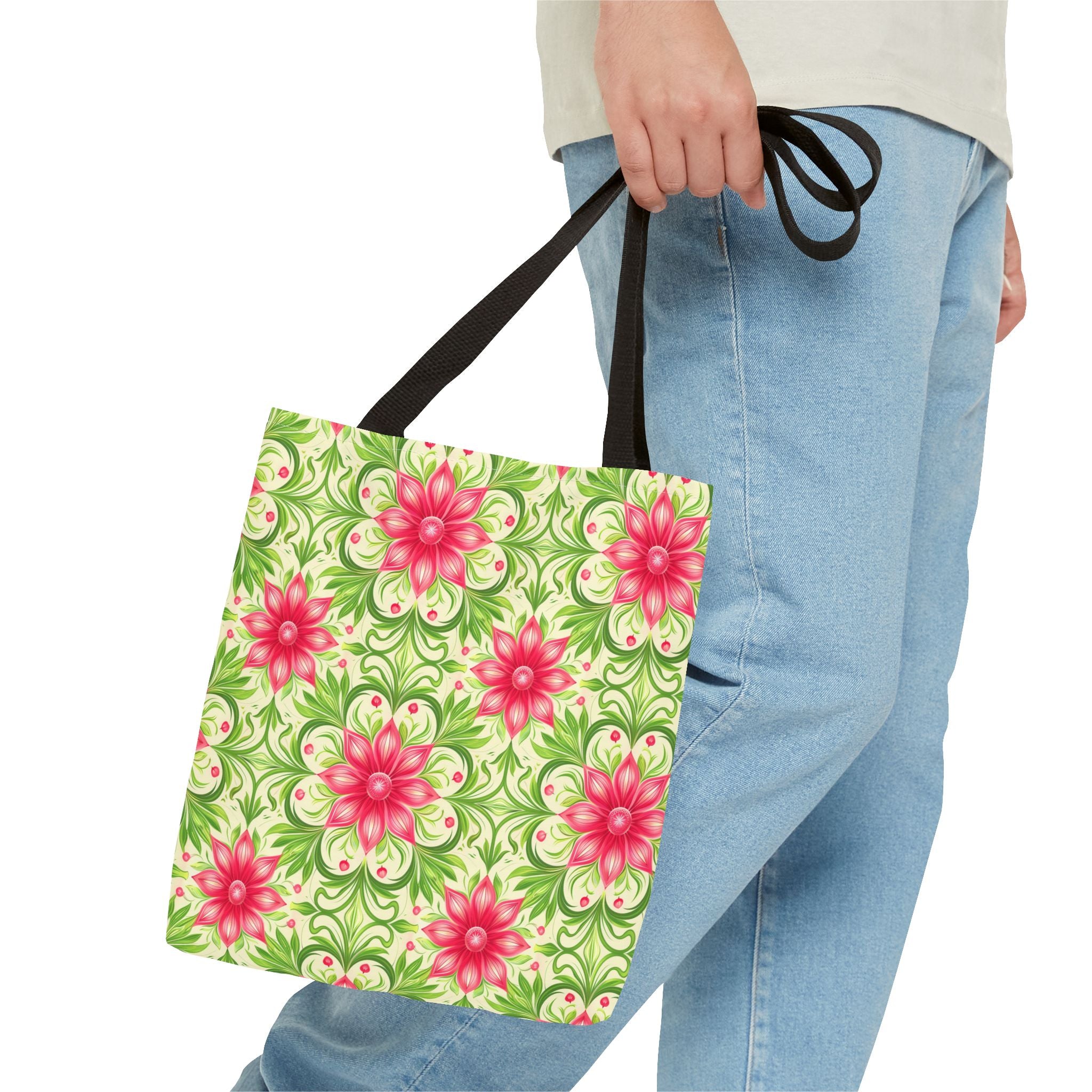 Pink & Green Floral Pattern Eccentric Tote Bag