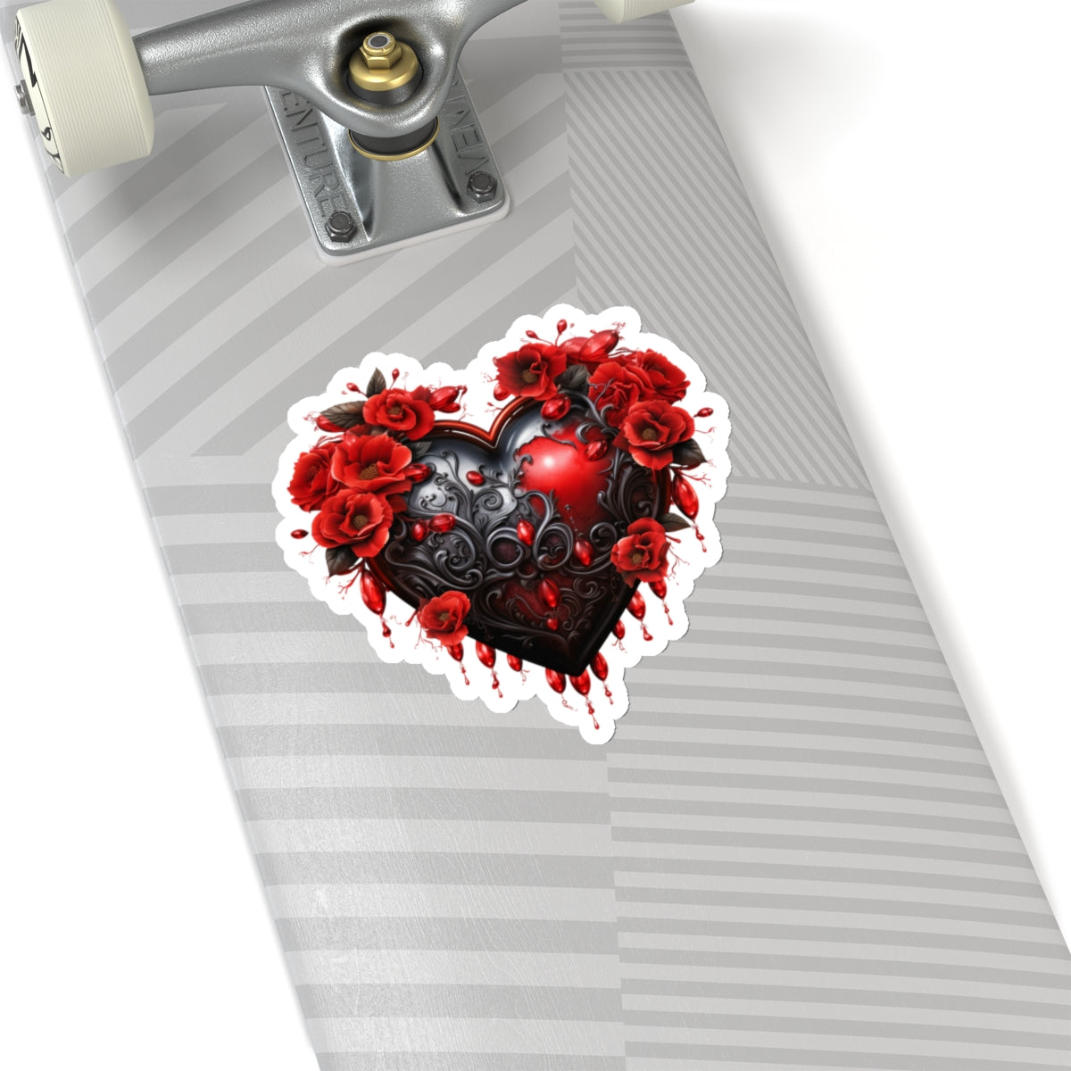 Black & Red Roses Heart Vinyl Sticker