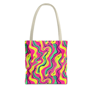 Squiggly Pink Yellow Green Pattern Eccentric Tote Bag