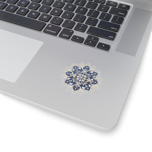 Blue & Gold Ornate Snowflake Holiday Christmas Vinyl Sticker