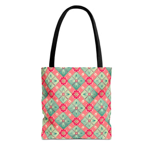 Pink & Blue Floral Tiled Pattern Eccentric Tote Bag