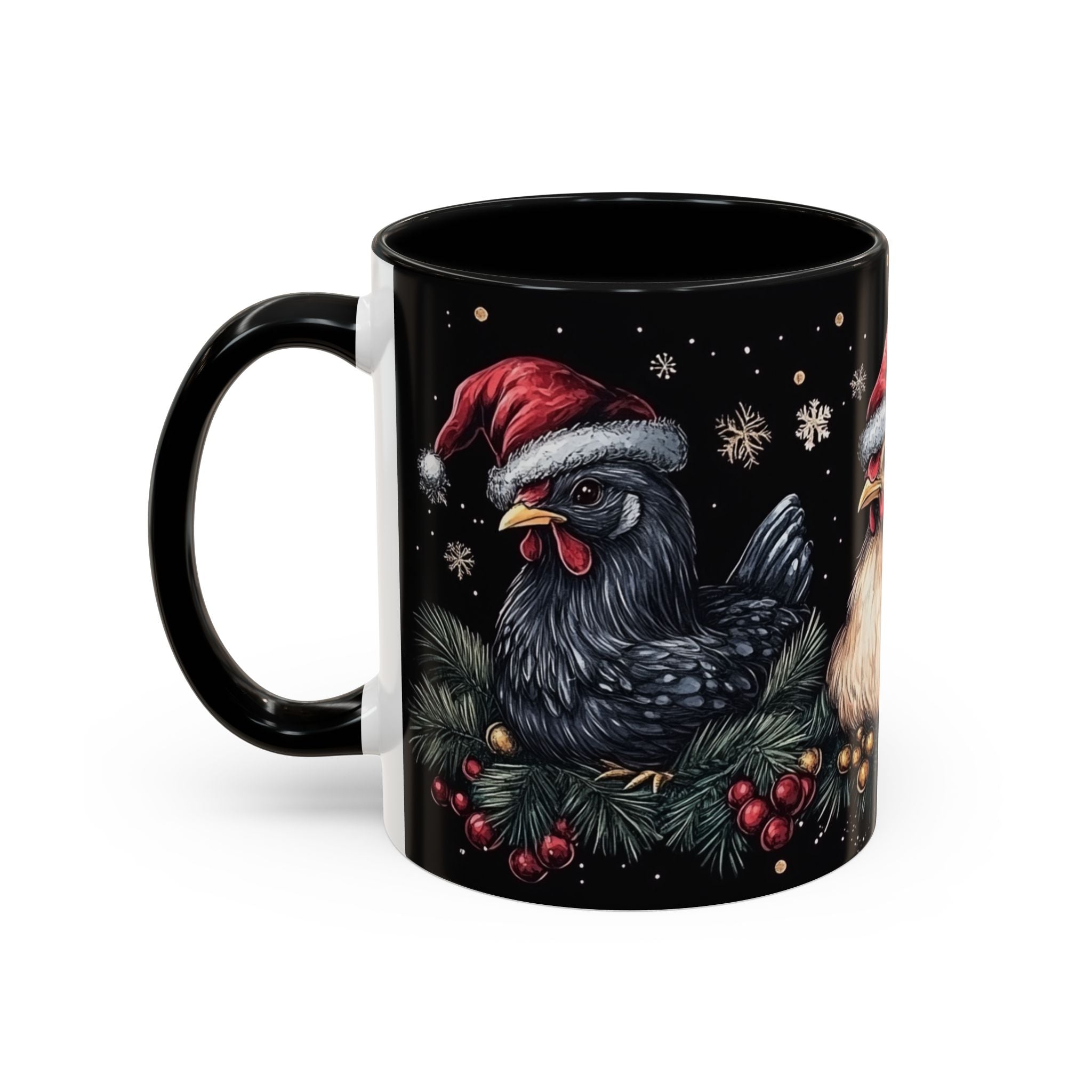 Christmas Chickens Mug | Funny Holiday Coffee Cup | Rooster and Hen Xmas Decor | Unique Gift | 11oz & 15oz