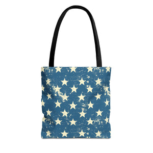 Blue & White Starts American Flag Pattern Patriotic Tote Bag