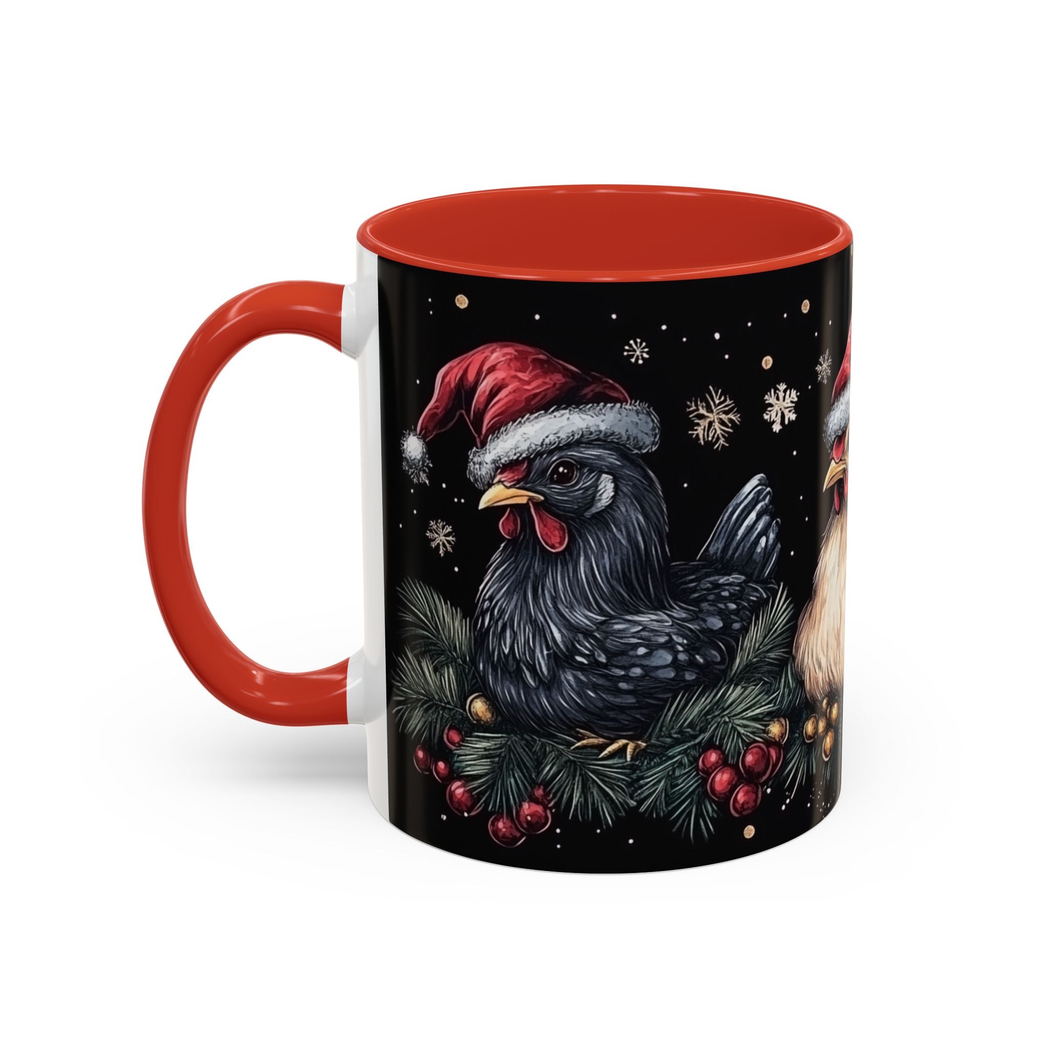 Christmas Chickens Mug | Funny Holiday Coffee Cup | Rooster and Hen Xmas Decor | Unique Gift | 11oz & 15oz