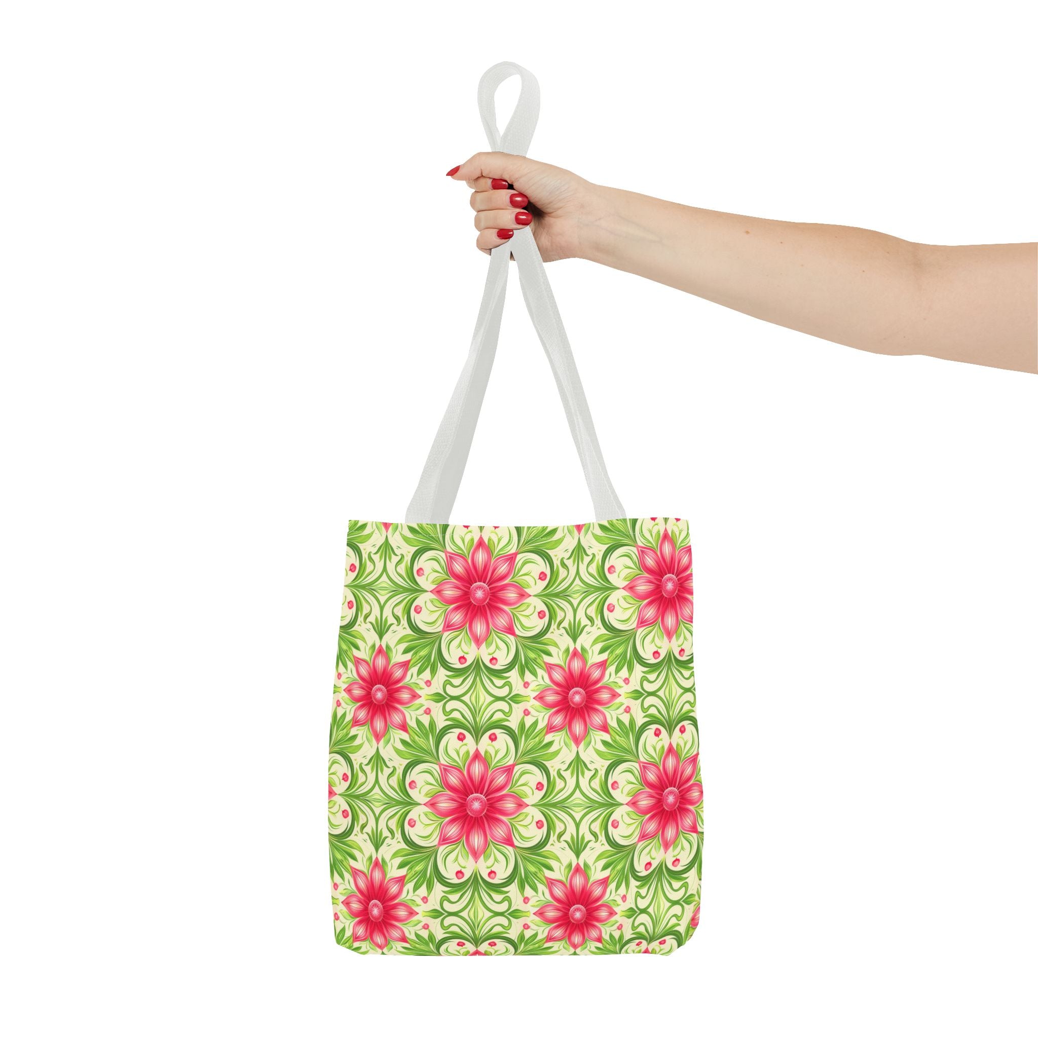 Pink & Green Floral Pattern Eccentric Tote Bag