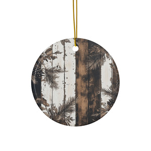 Rustic Pinecone and Pine Branch Round Wooden Plaque