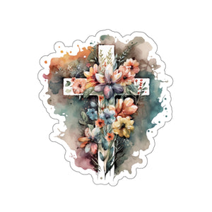 Watercolor Floral Cross Day Vinyl Sticker