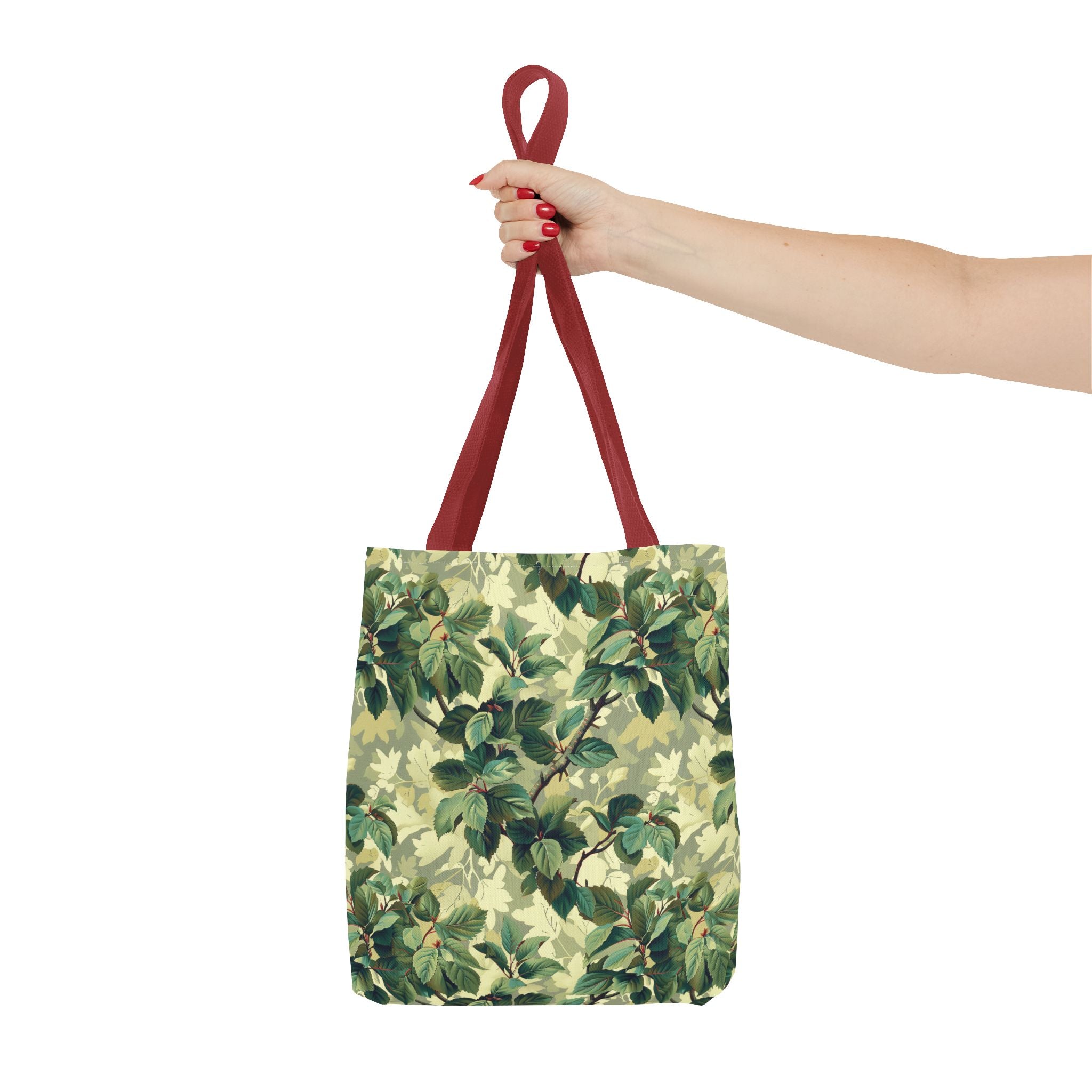 Green Woodland Camo Tote Bag - Durable Custom-Printed Polyester Bag, Outdoor Nature Design