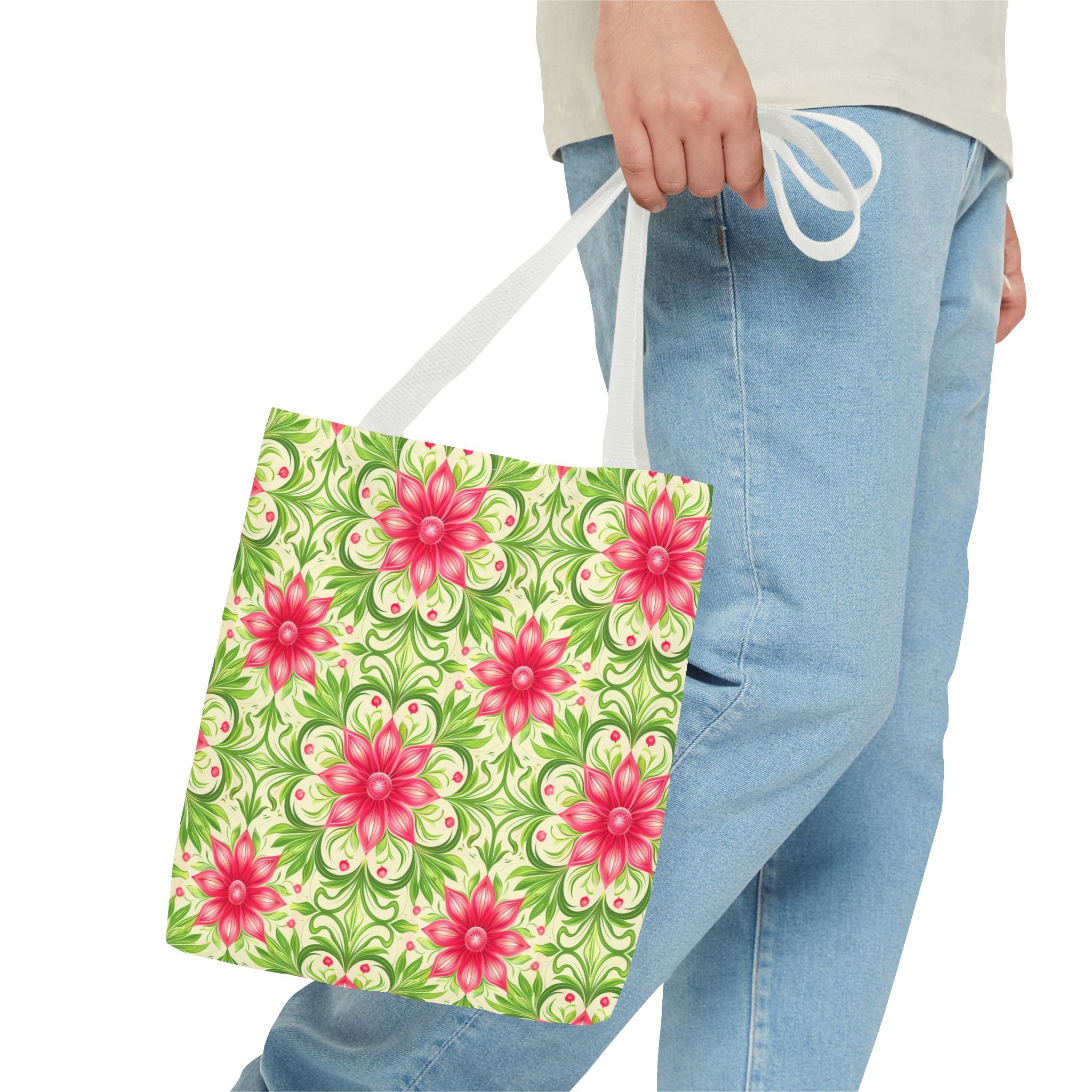 Pink & Green Floral Pattern Eccentric Tote Bag