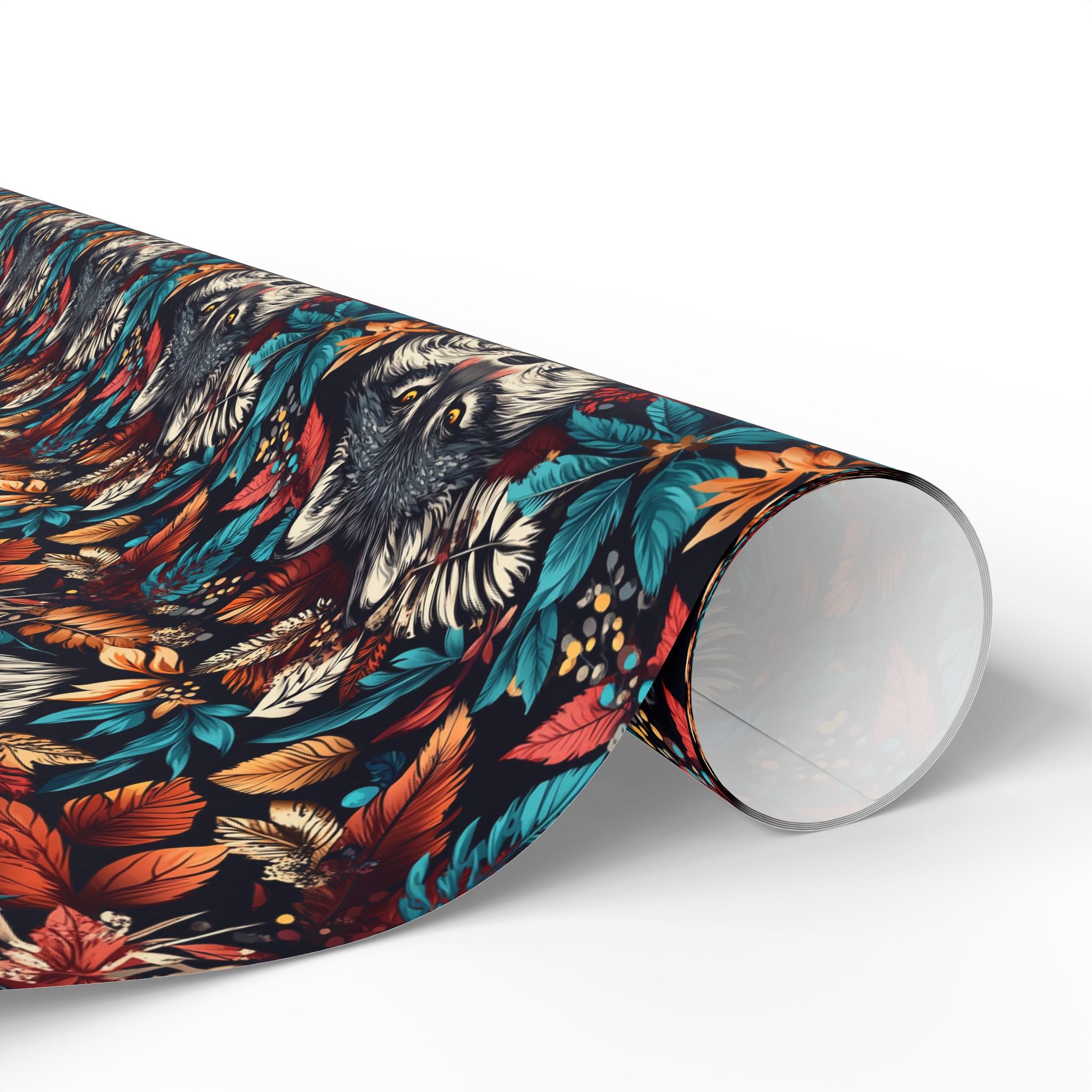 Rustic Boho Wolf Feather Wrapping paper