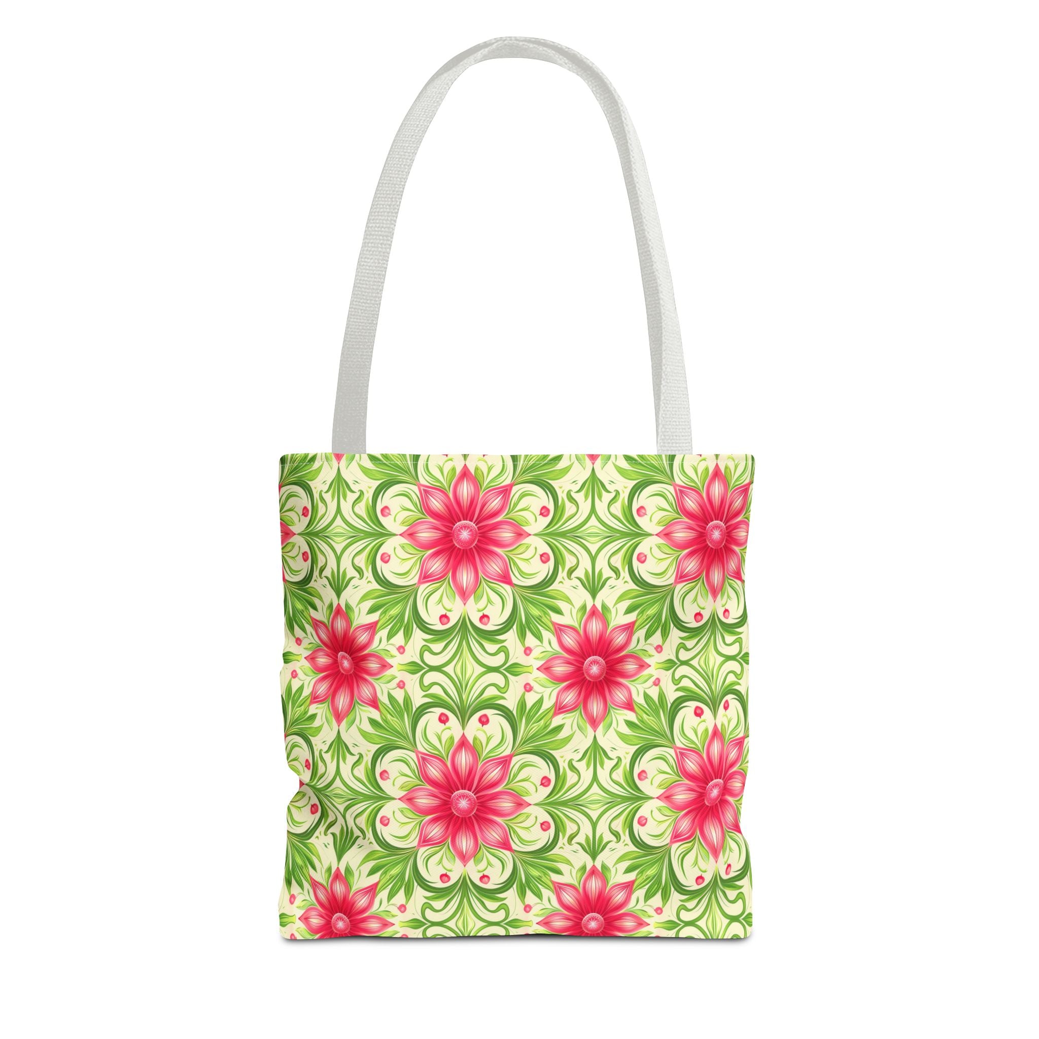 Pink & Green Floral Pattern Eccentric Tote Bag