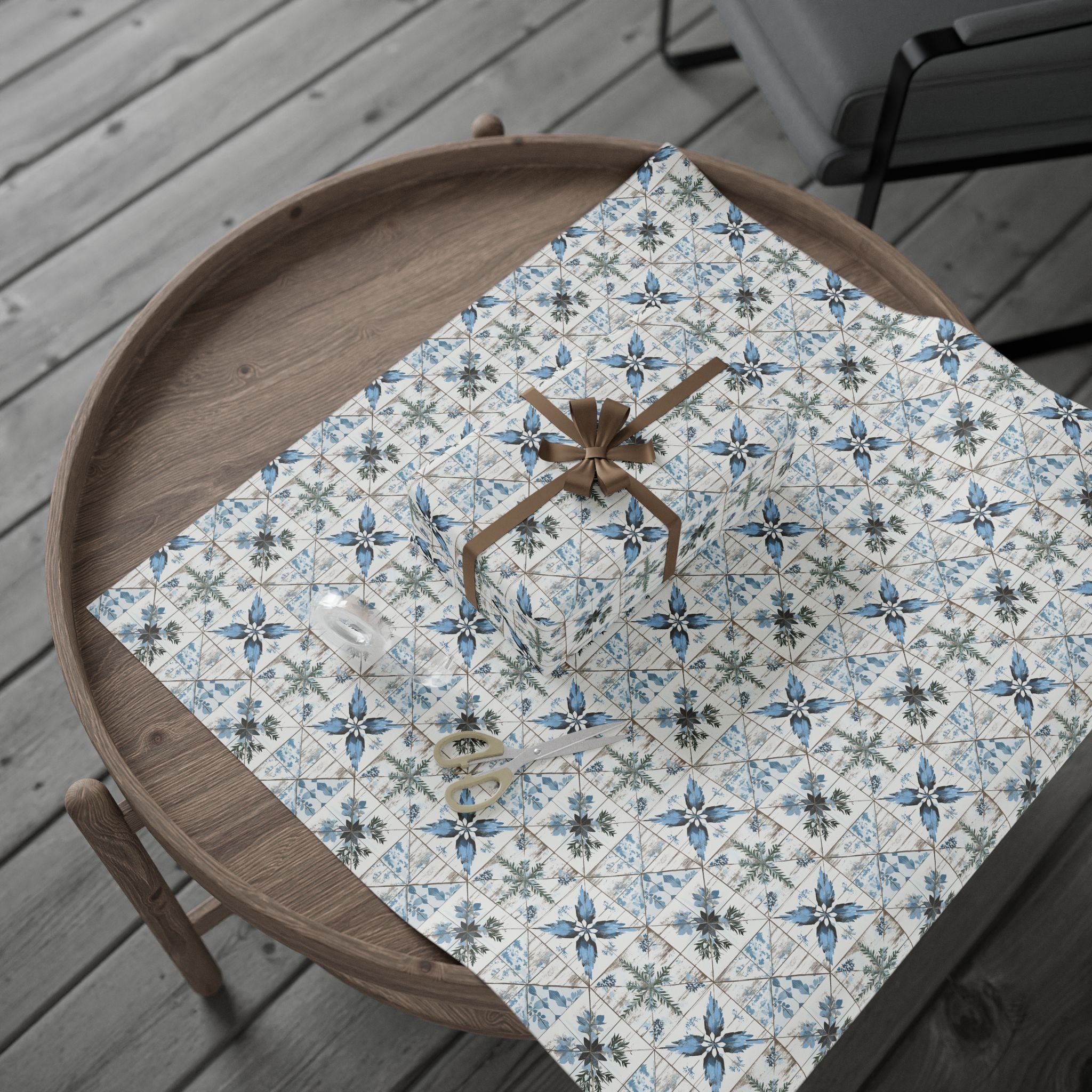 Rustic Blue and White Flower Wrapping paper