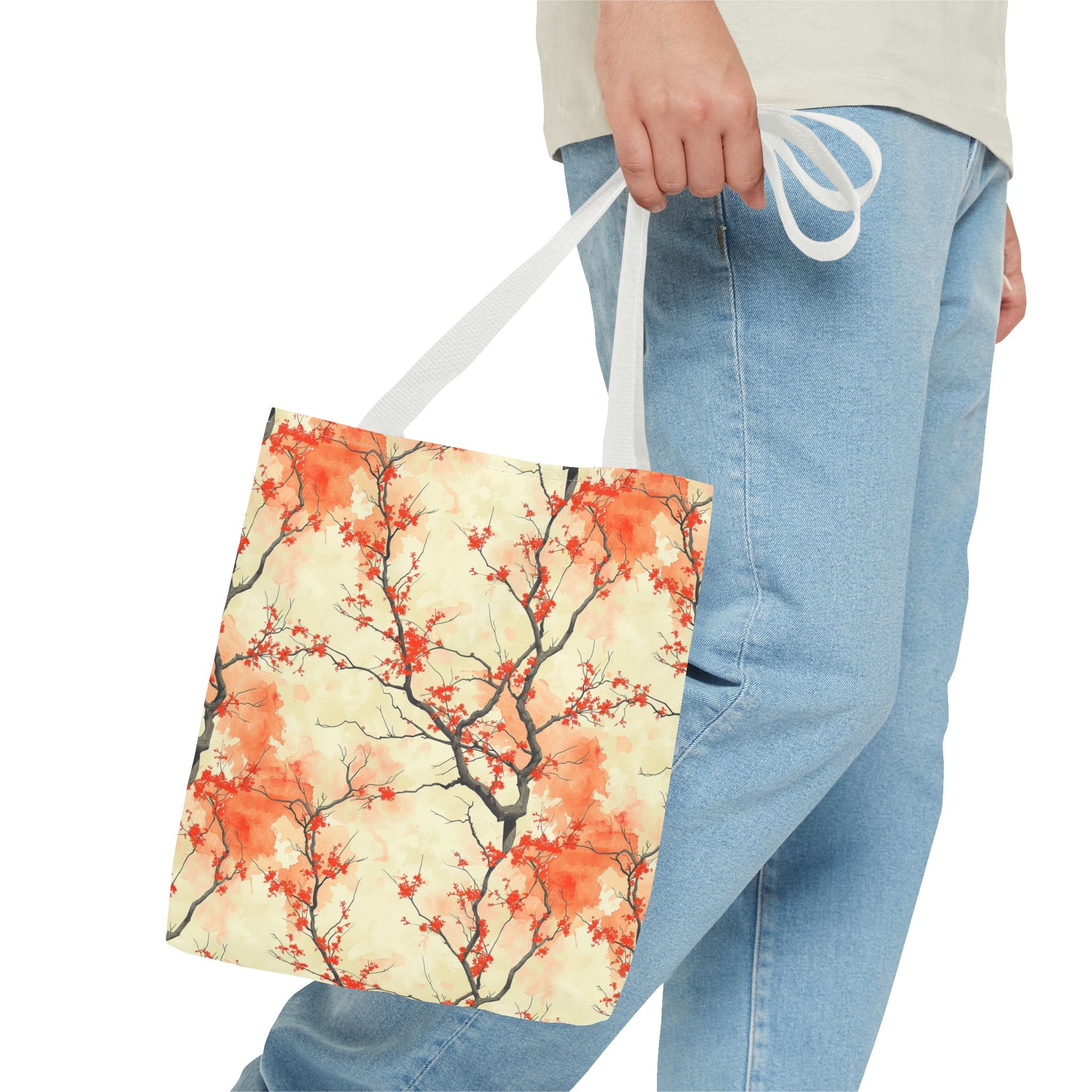 Custom-Printed Tote Bag with Vibrant Autumn Branches Design Available in 3 Sizes