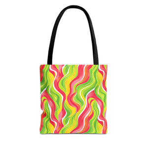 Pink & Green White Pattern Eccentric Tote Bag