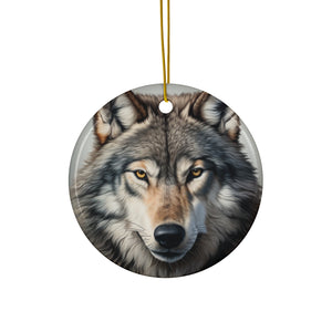 Christmas Wolf Ceramic Ornament