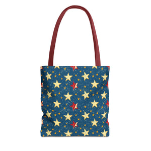 Red, Blue & White Starts American Flag Pattern Patriotic Tote Bag