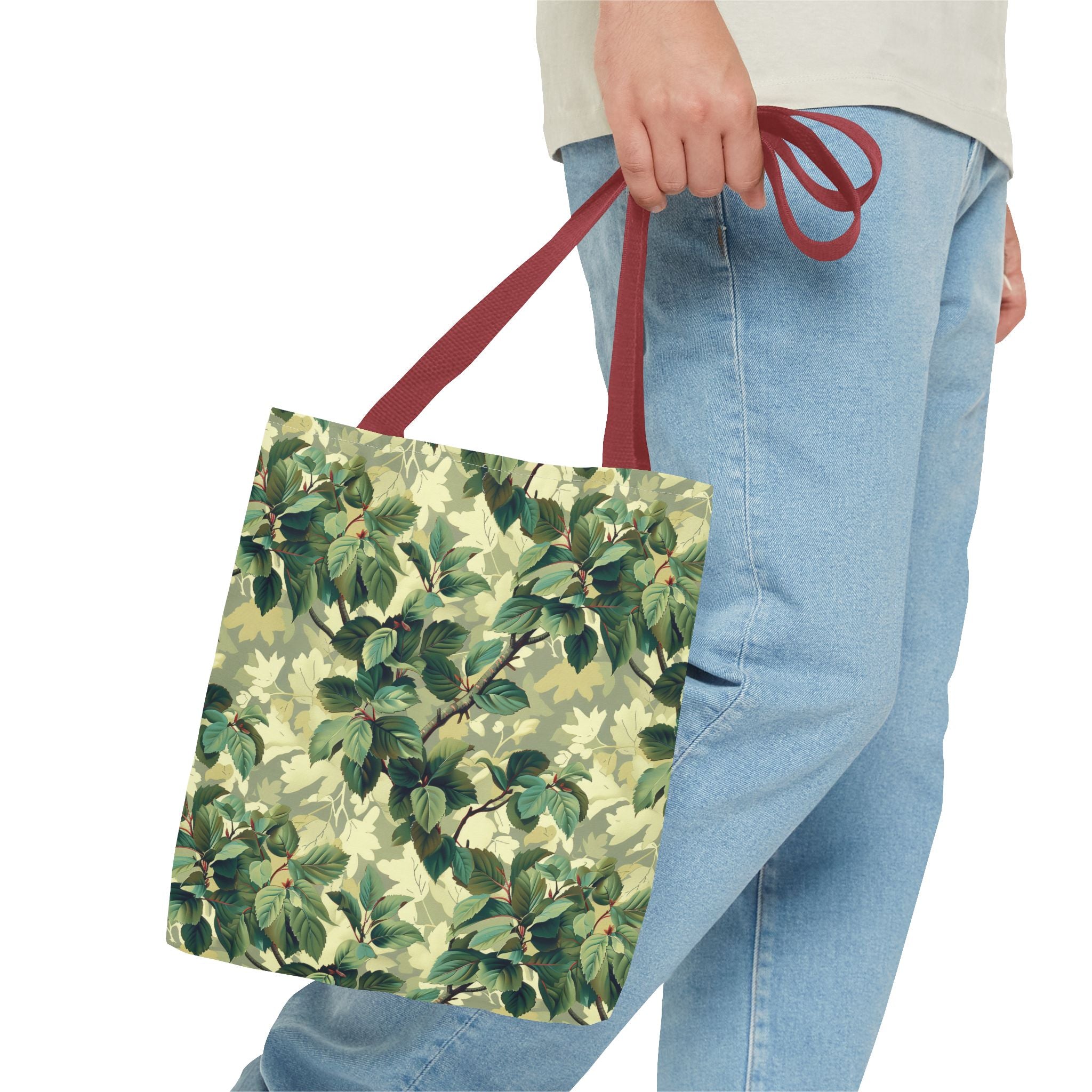 Green Woodland Camo Tote Bag - Durable Custom-Printed Polyester Bag, Outdoor Nature Design