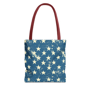 Blue & White Starts American Flag Pattern Patriotic Tote Bag