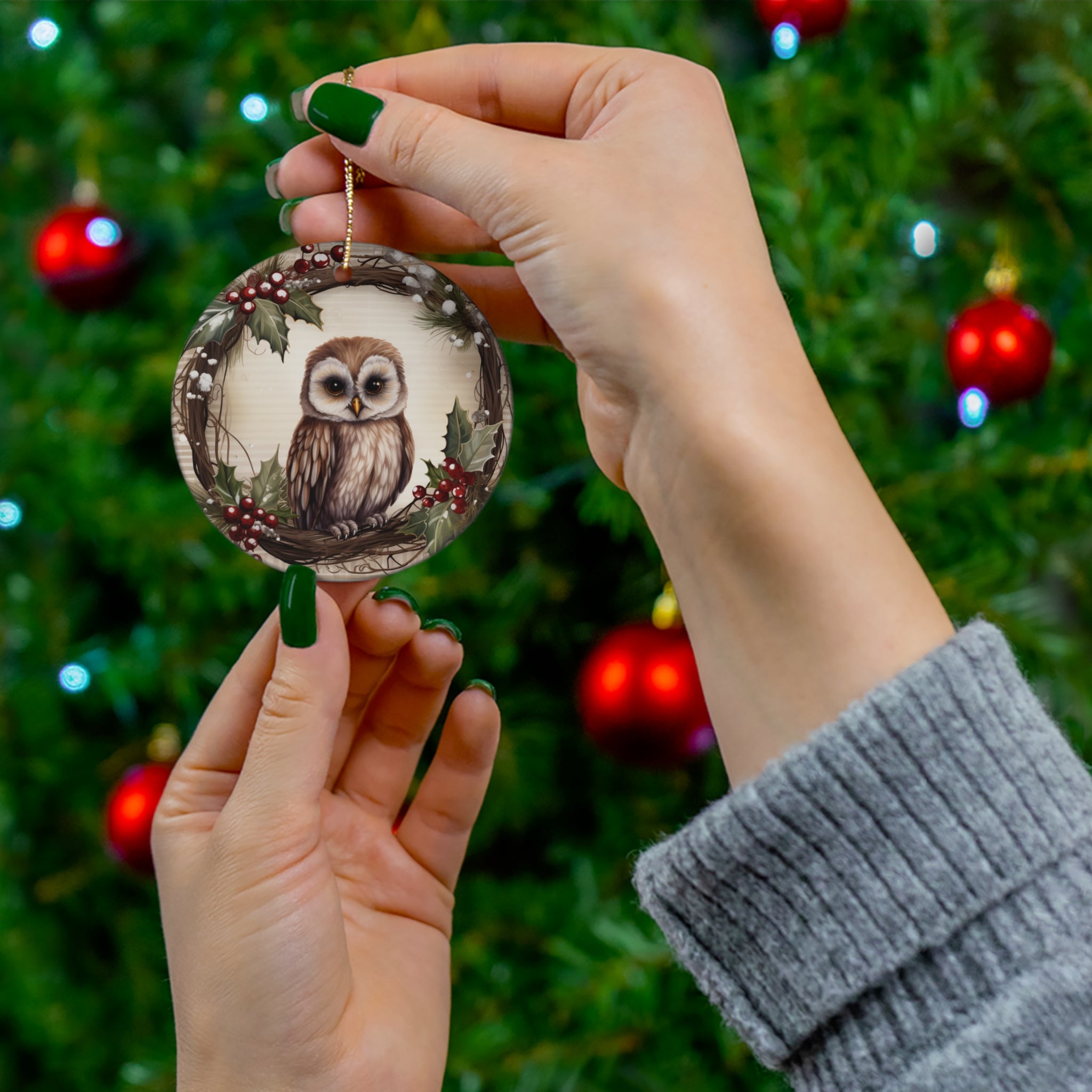 2023 Christmas Owl Ceramic Ornament