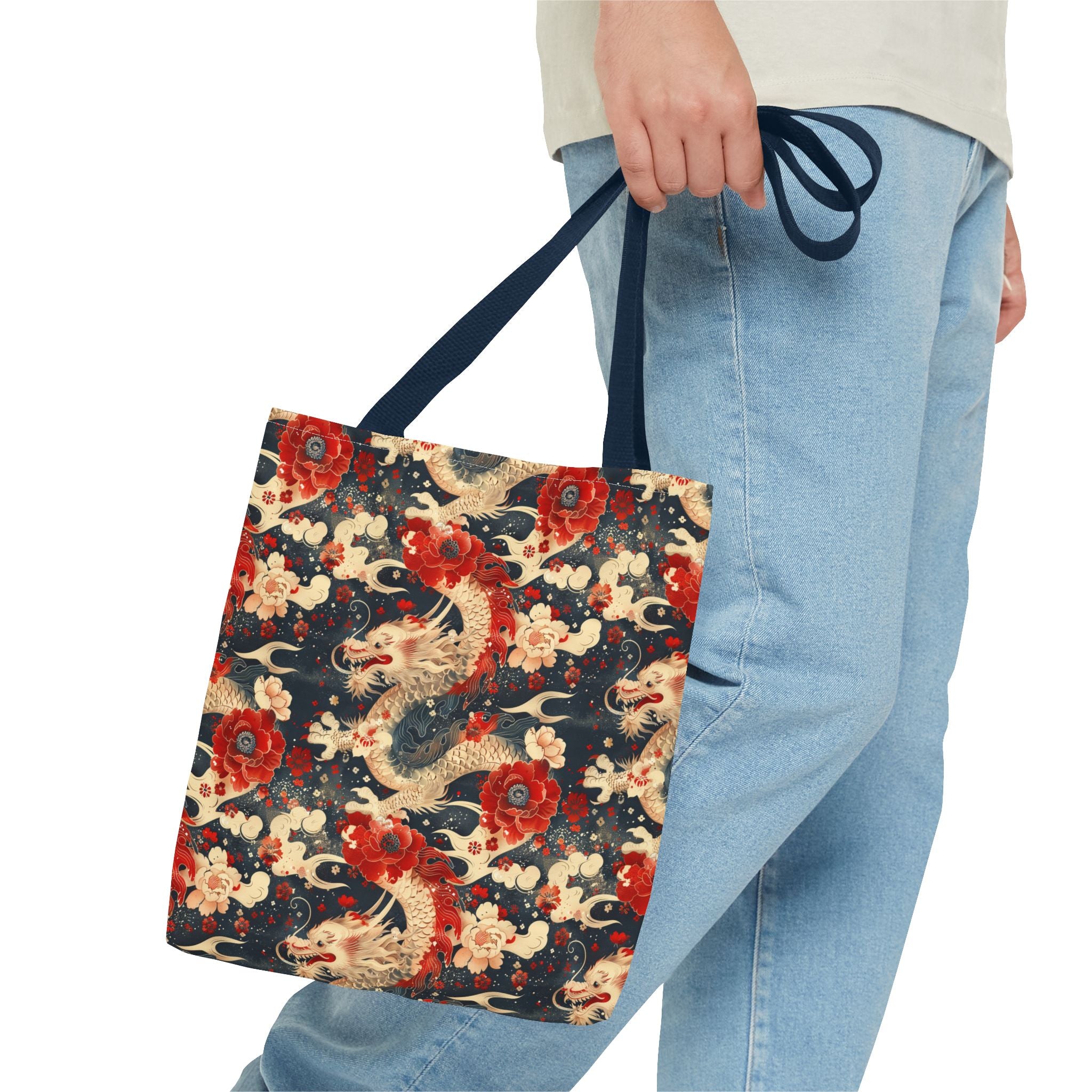 Red & White Dragon Pattern Tote Bag