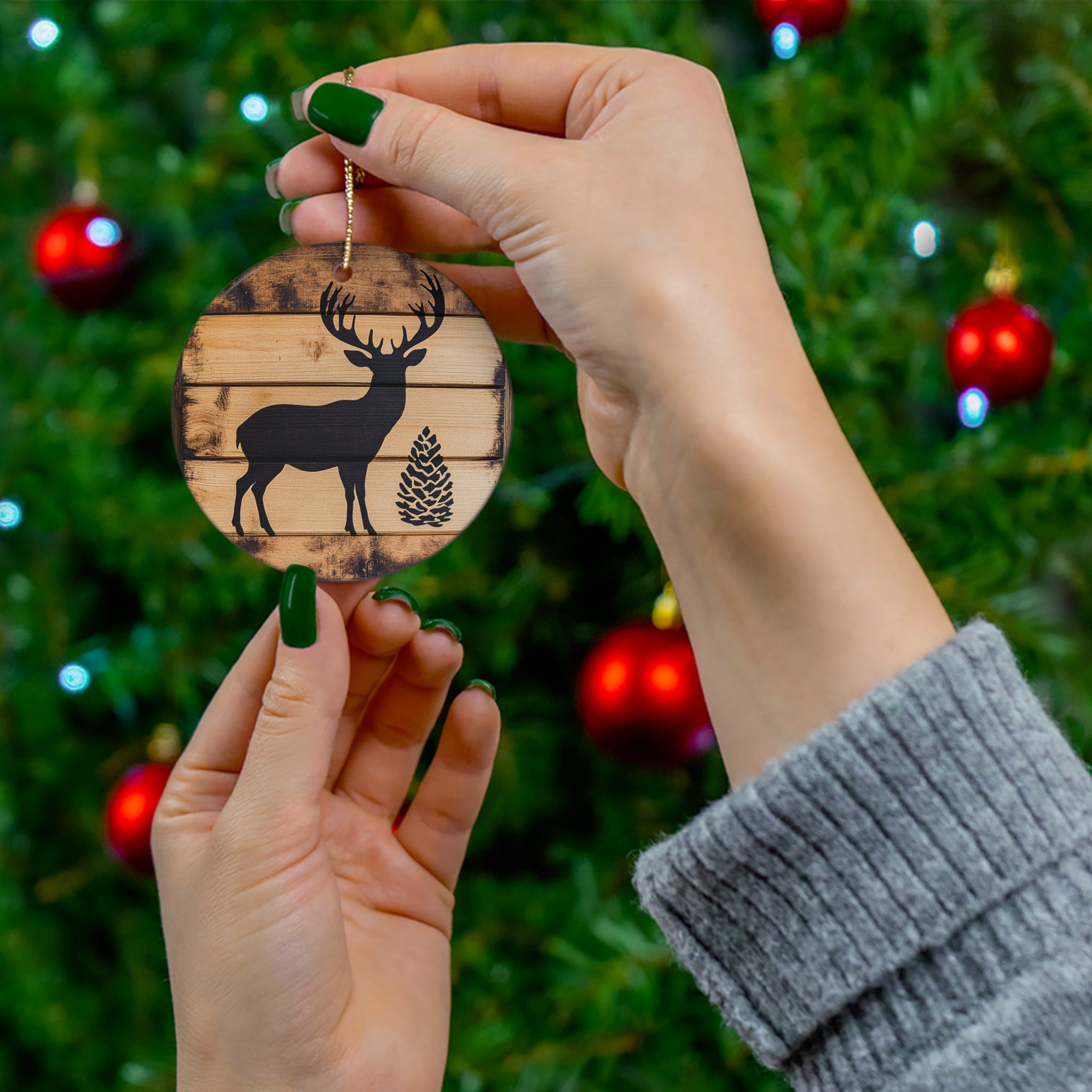 Rustic Deer and Pinecone Wooden Ornaments