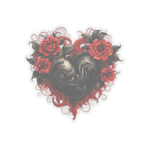 Red Flower Black Heart Vinyl Sticker