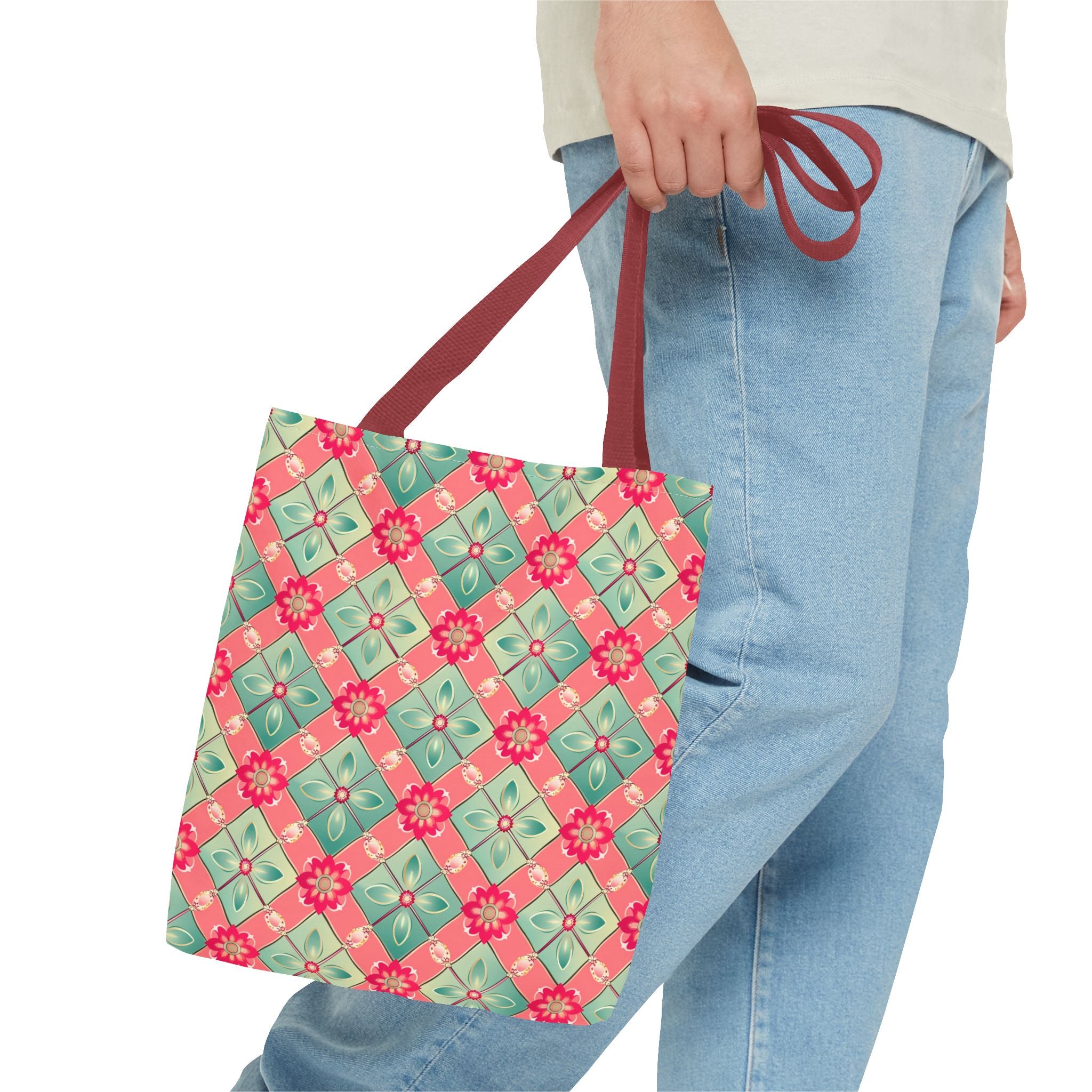 Pink & Blue Floral Tiled Pattern Eccentric Tote Bag