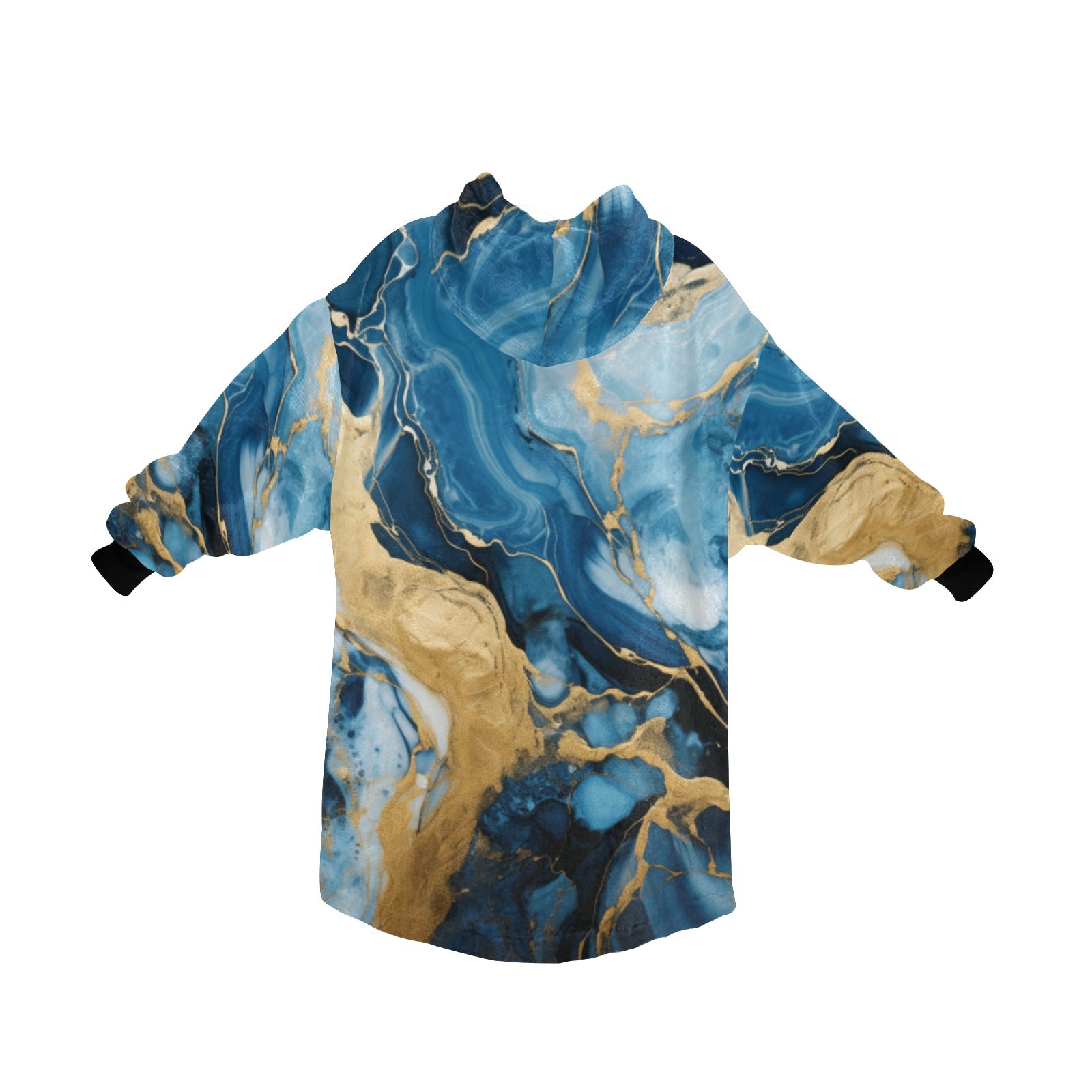 Blue and Gold Marble Swirl Blanket Hoodie for Women - Cranberry Lake Design Co.  #